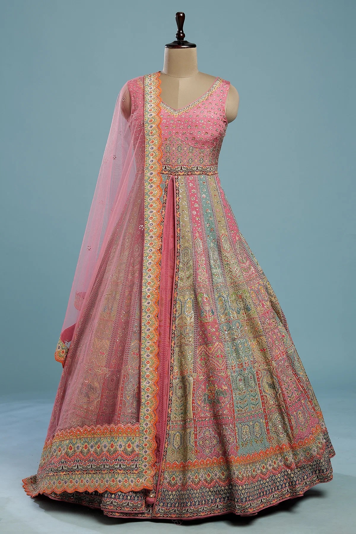 sachin and babi light blue dress 16 Captivating Embroidered Dresses with Ethnic Flair main image 0