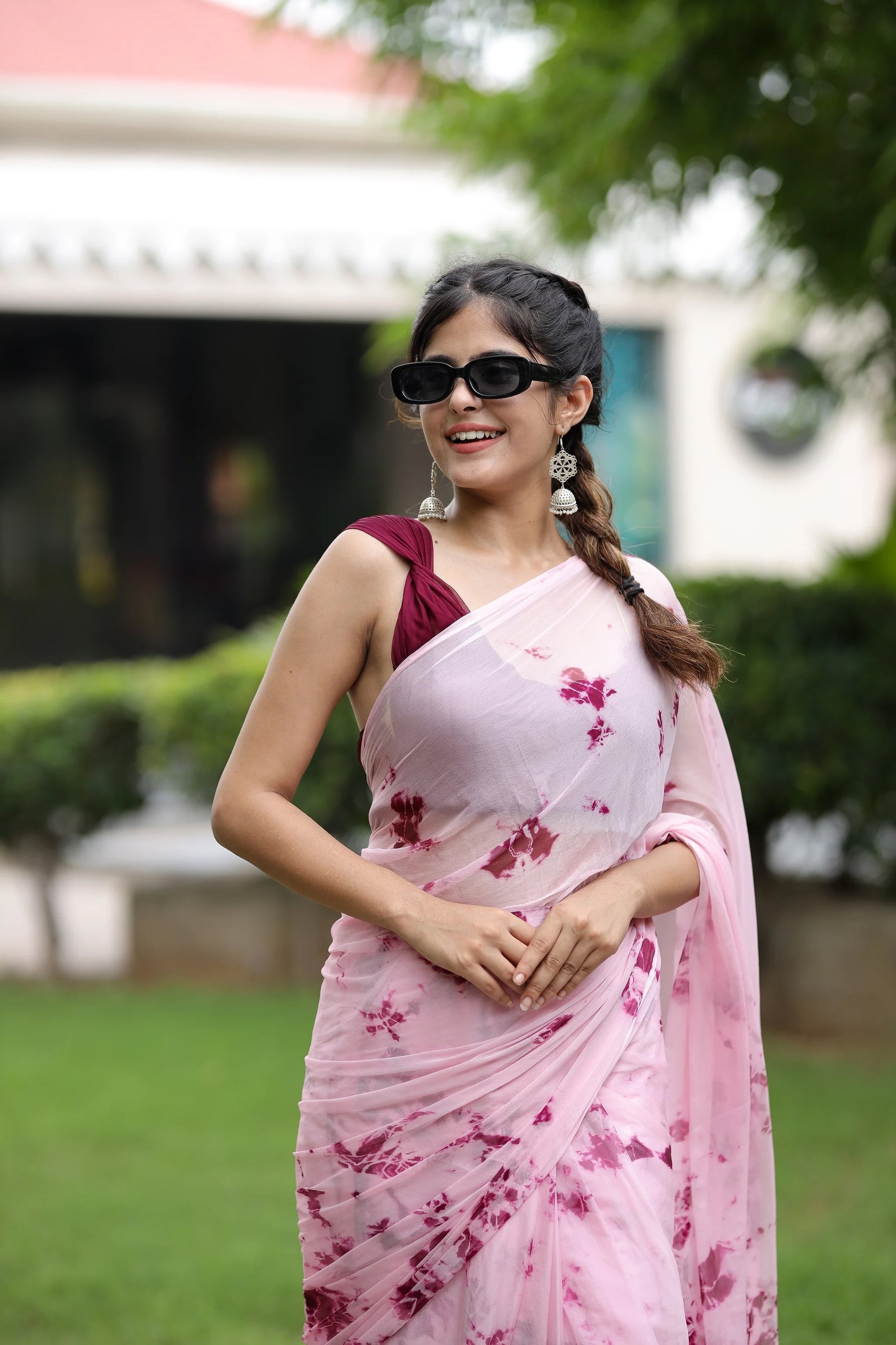 Traditional Shibori Pink Chiffon Saree