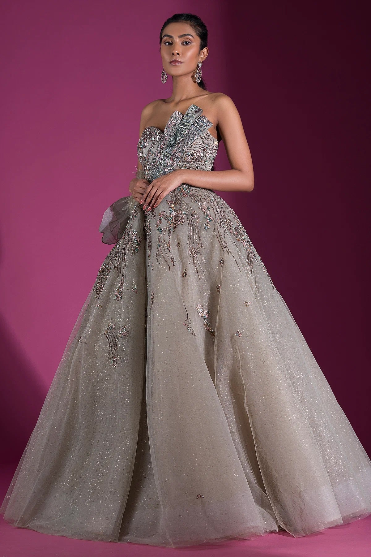 Agate Grey Sequins Embroidered Net Indo-Western Gown – Rim Zim Fashion