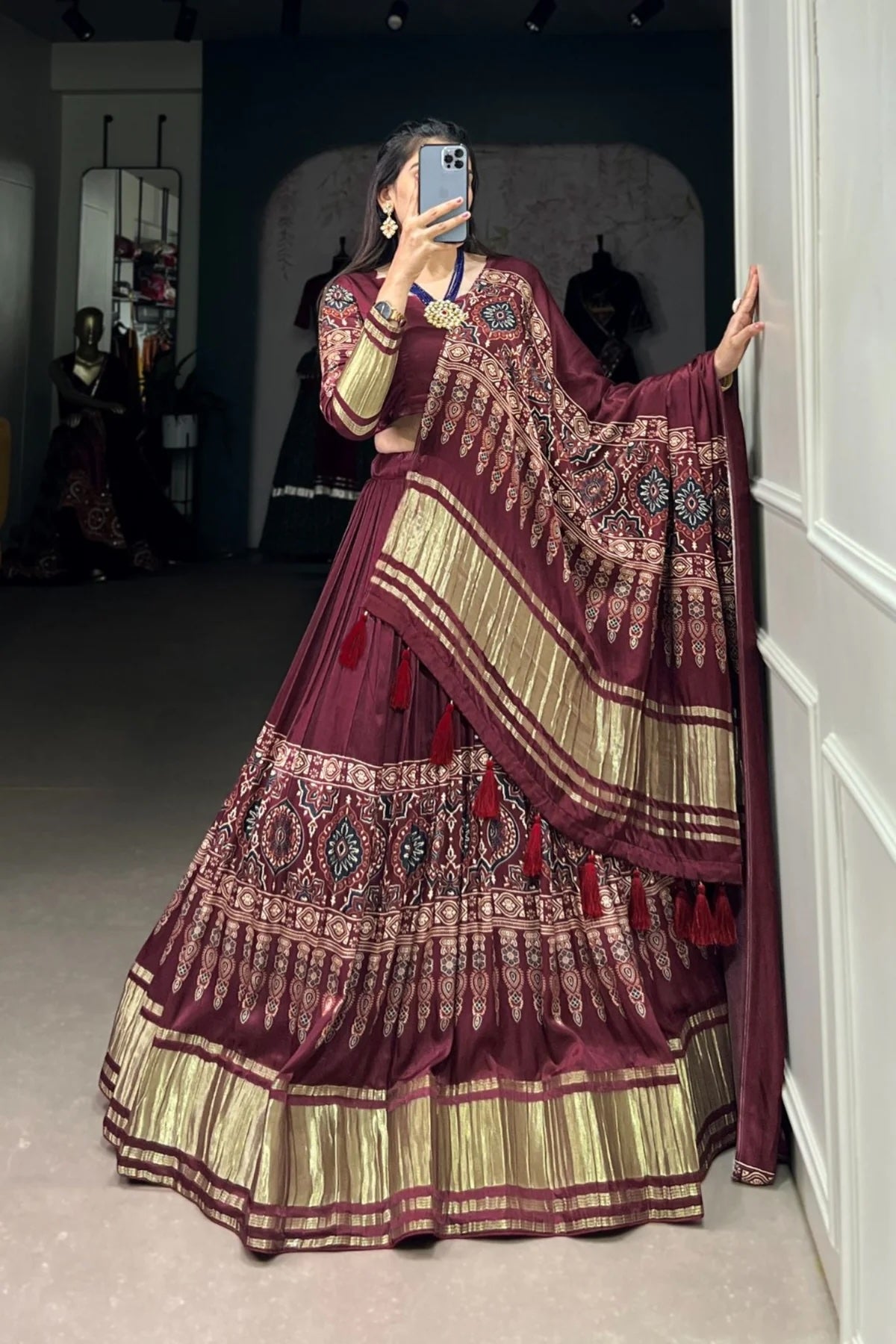 Exquisite Gaji Silk Lehenga Choli with Digital Print and Lagadi Patta
