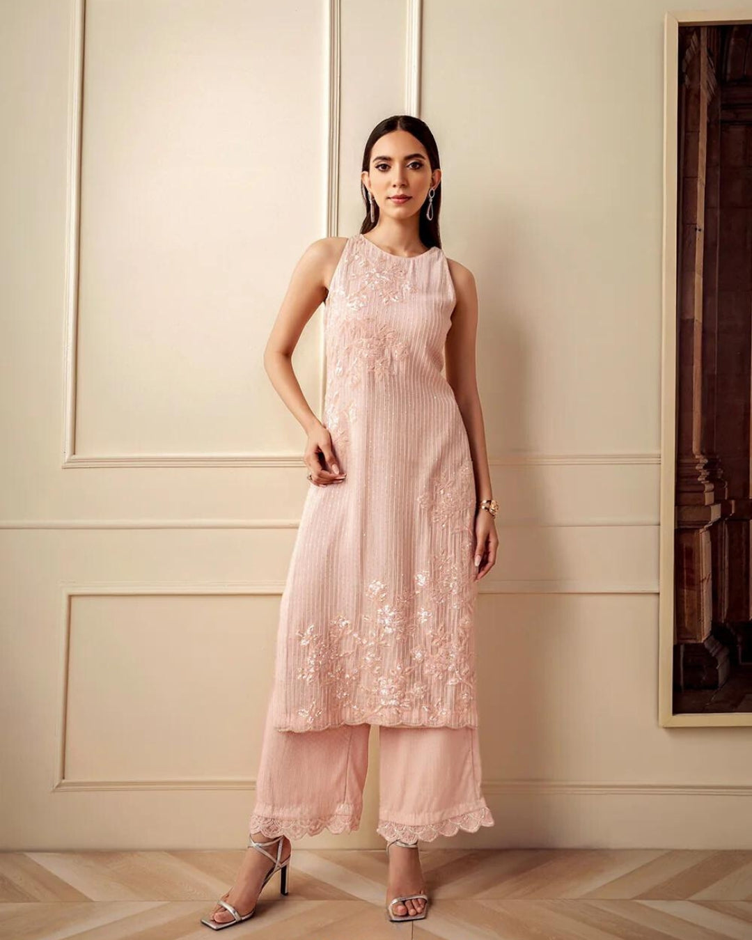 Blush Pink Halter Suit Elegant and Contemporary Ethnic Wear