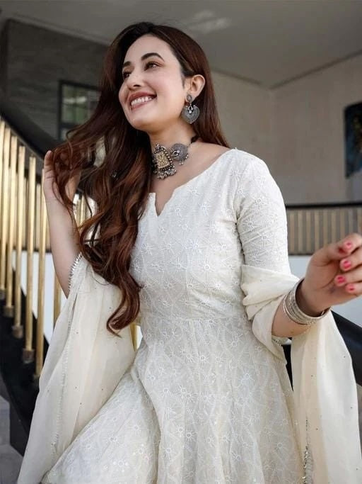 Off White Chikankari Cotton Anarkali Kurta with Dupatta | Elegant and Timeless Ethnic Wear