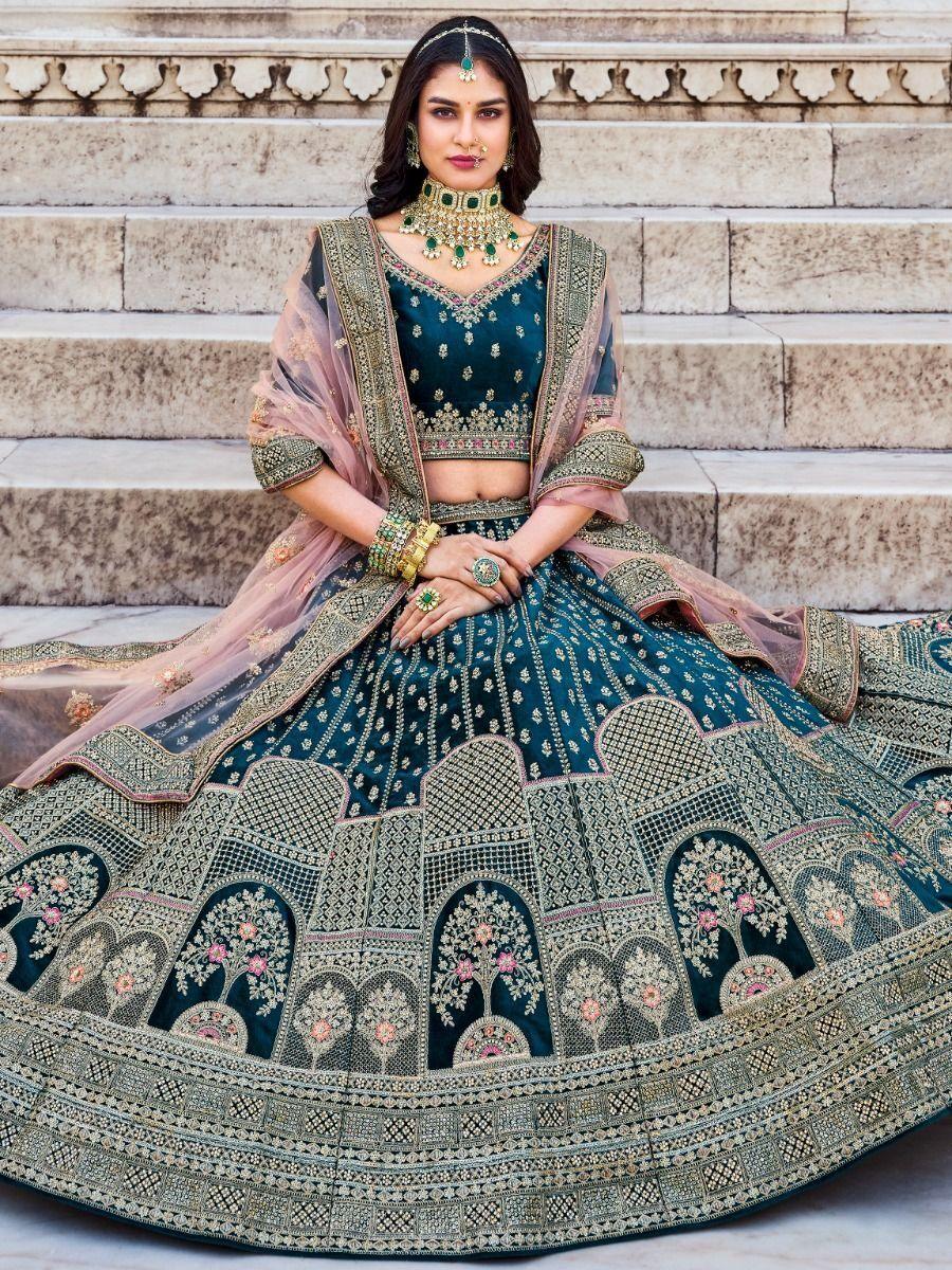 Bridal Teal Blue Heavy Embroidered Designer Lehenga Choli main image 0