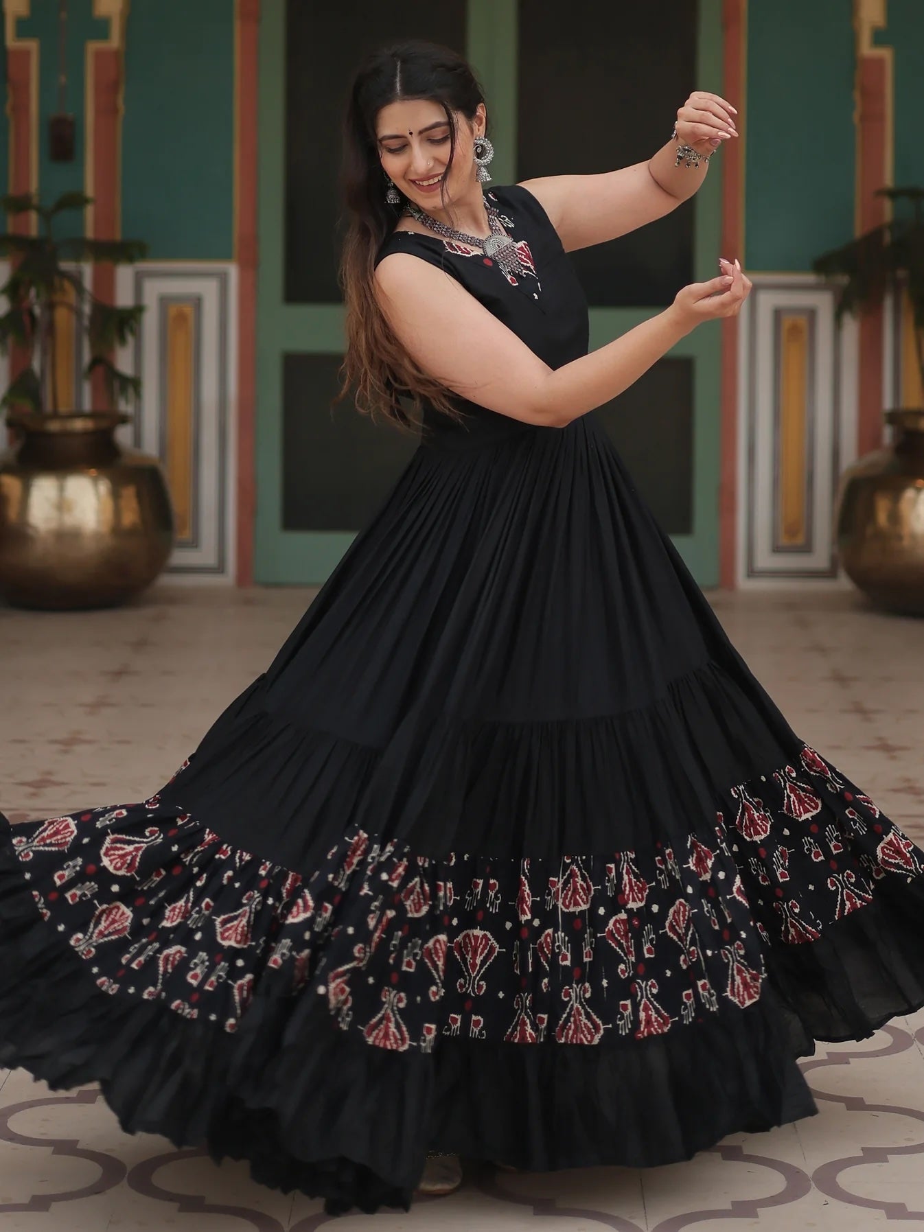 Mesmerizing Black Digital Printed Rayon Gown for a Captivating Look