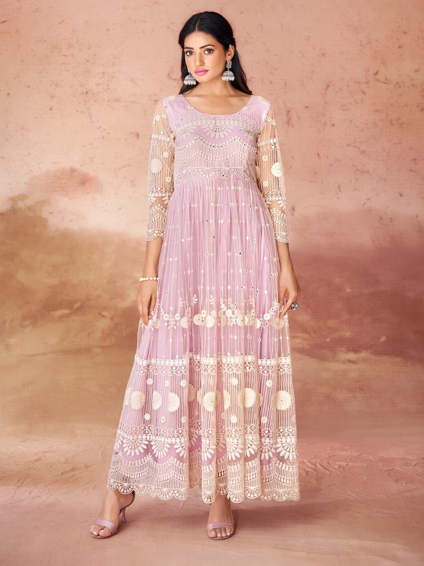 Awesome Baby Pink Embroidered Net Gown for Elegant Occasions – Rim Zim  Fashion