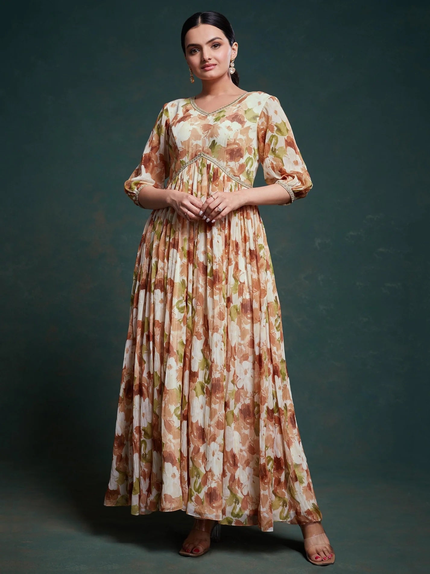 Multi-Color Floral Printed Georgette Festival Wear Gown Multi-Color Floral Printed Georgette Festival Wear Gown