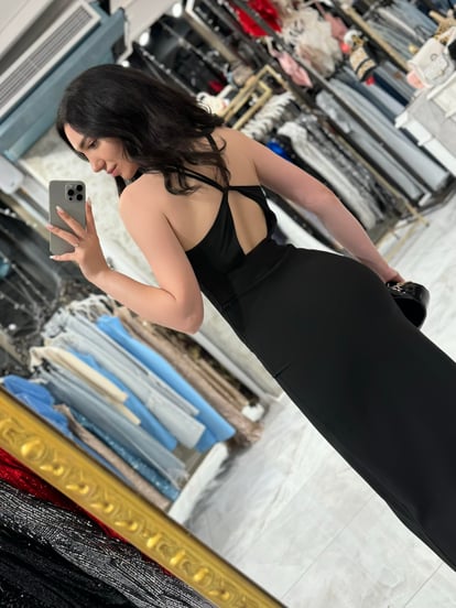 Livi Back Cross Midi Length Dress with Front Slit