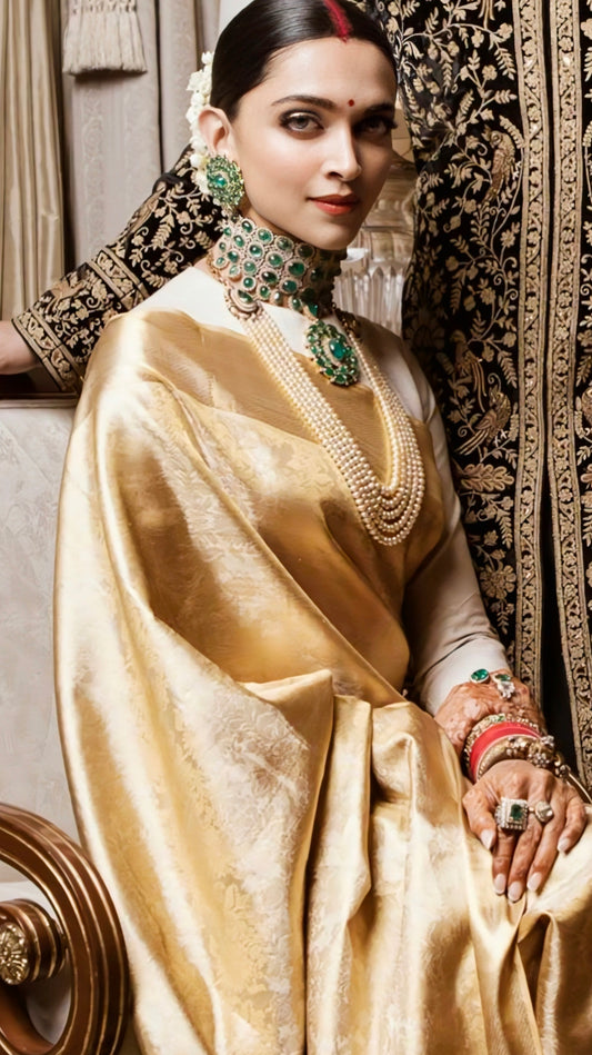 Royal Gold Banarasi Silk Saree with Zari Weaving – Premium Wedding & Bridal Collection | Rimzim Fashion