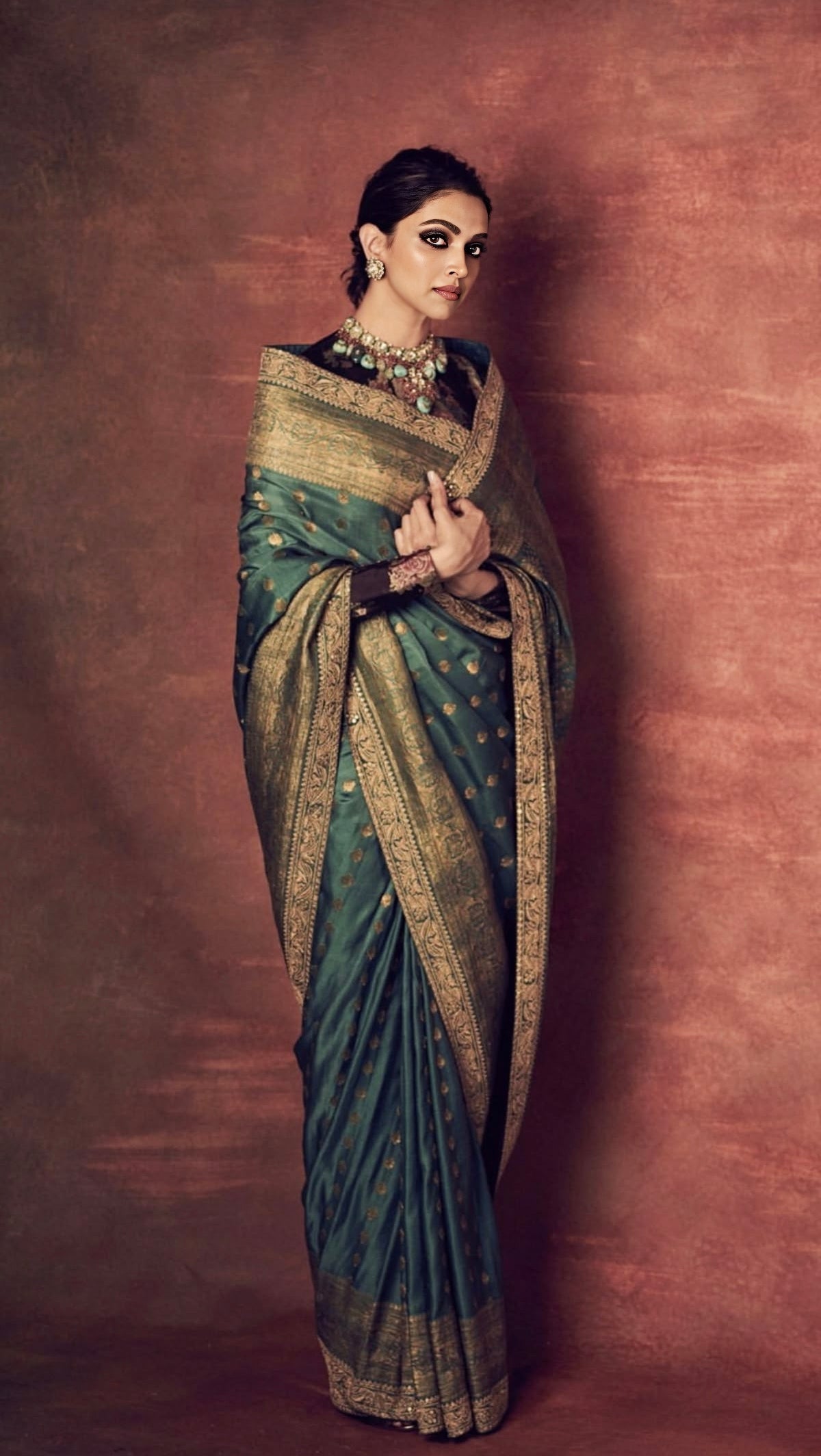Teal Banarasi silk saree celebrity inspired styling