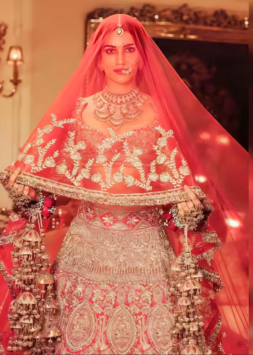 Kriti Sanon Inspired Red Heavy Bridal Embroidered Designer Lehenga