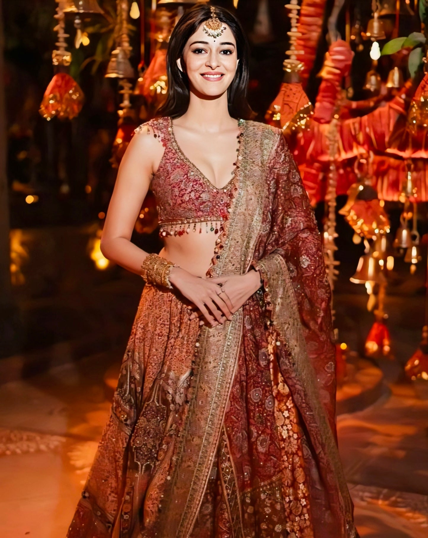 Ananya Panday Inspired Dusty Rose Patchwork Lehenga Choli