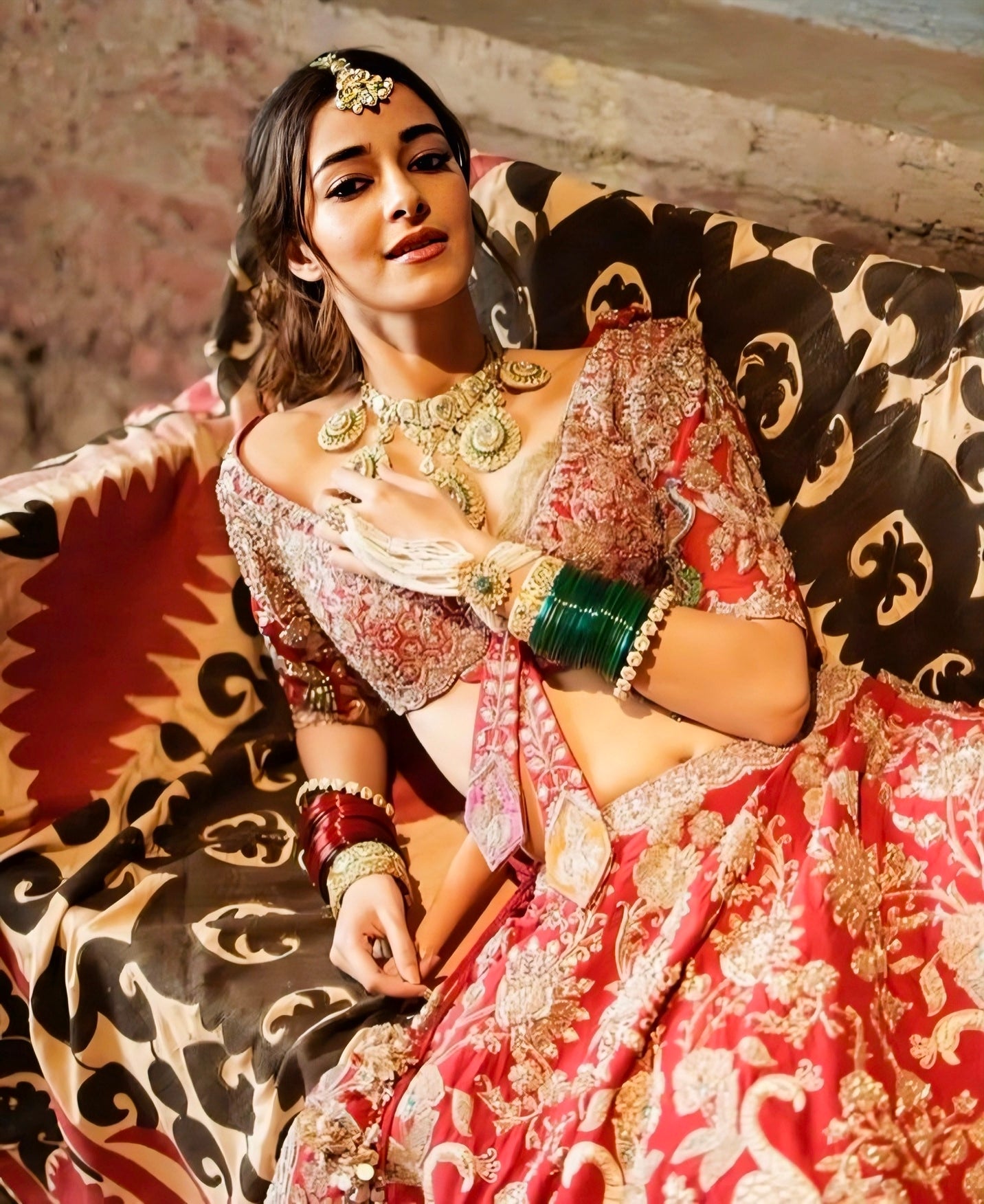 Ananya Panday Inspired Red Peacock Embroidered Bridal Lehenga Choli