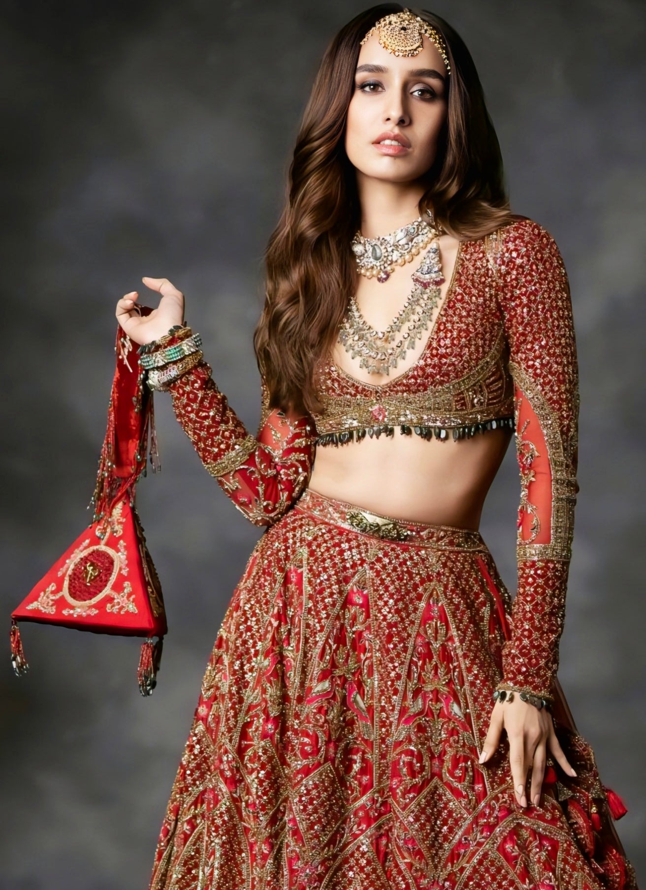 Shraddha Kapoor Inspired Red Bridal Wedding Lehenga Choli