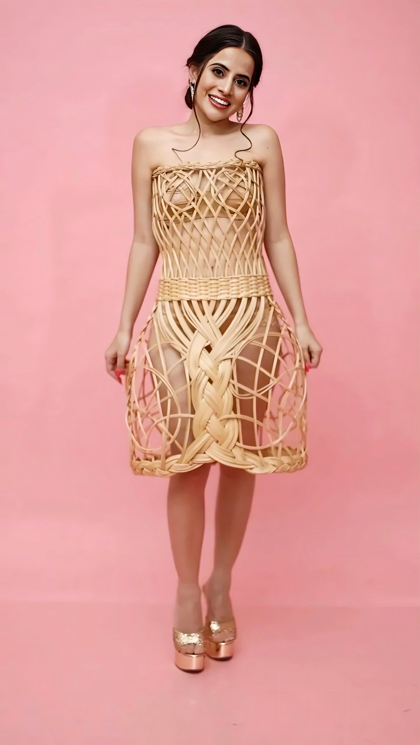 Urfi Javed Bamboo Dress | Bamboo Chic Woven Couture Look