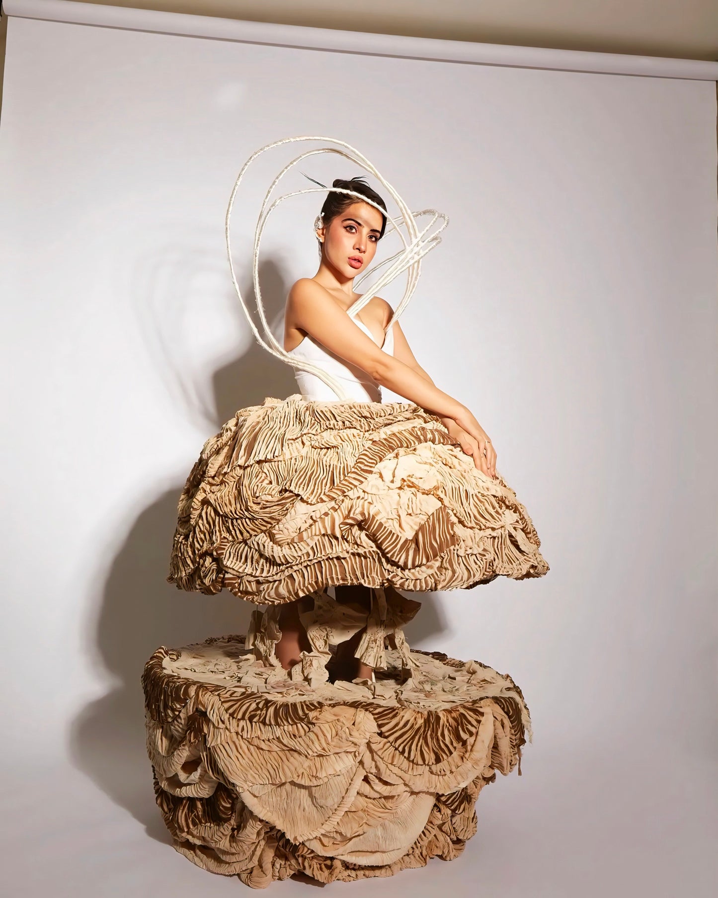 Urfi Javed inspired sculptural beige dress