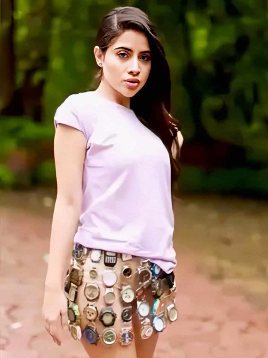 Urfi Javed watch skirt outfit time piece fashion bold couture look