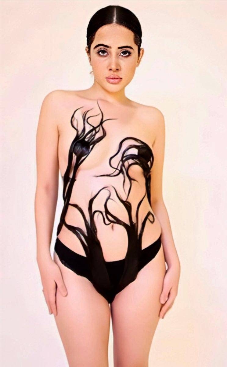 Urfi Javed human hair dress strapless bold avant-garde fashion look