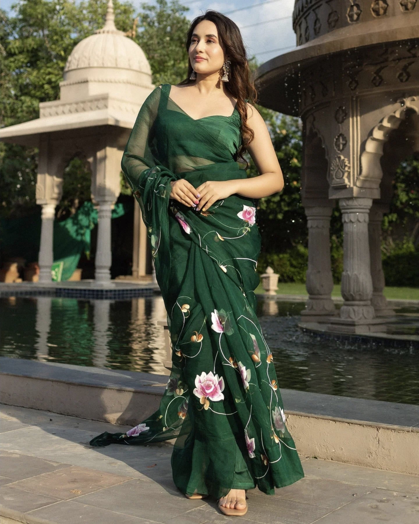 Emerald Green Sheer Princess Cut Blouse with Spaghetti Straps