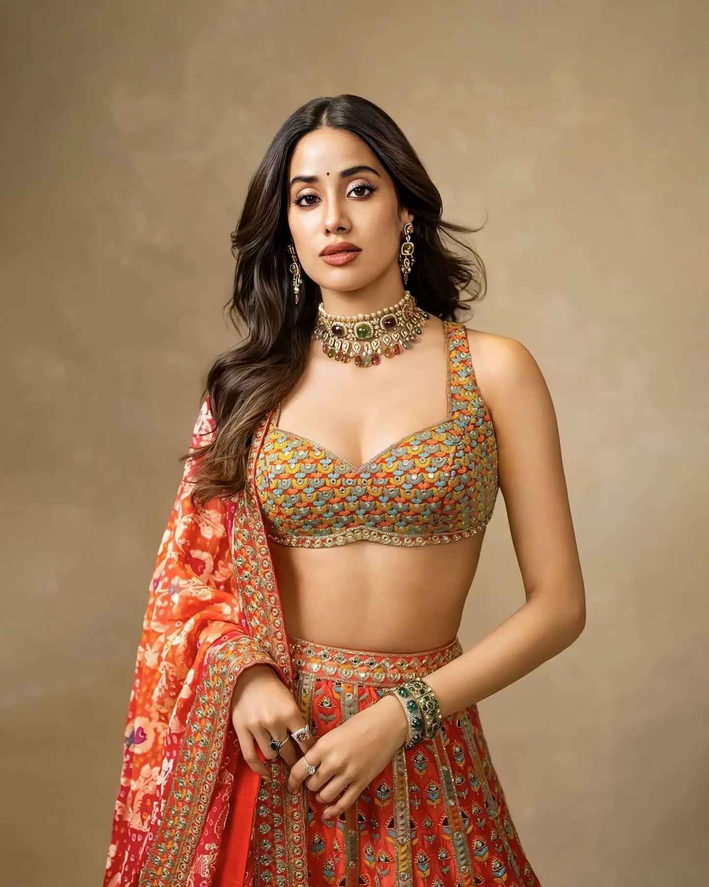 Multicolour embroidered sweetheart neck blouse with broad straps for festive wear