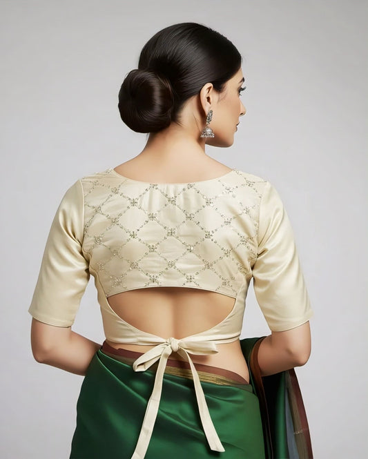 Classic Satin Fancy Blouse Design – Elegant Round Neck Party Wear Saree Blouse