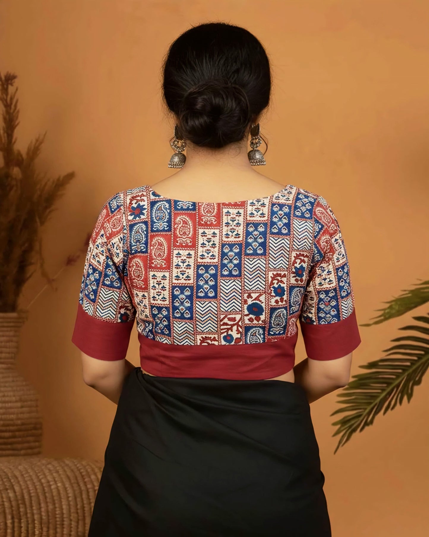 Multicolor Designer Printed Blouse with Red Border