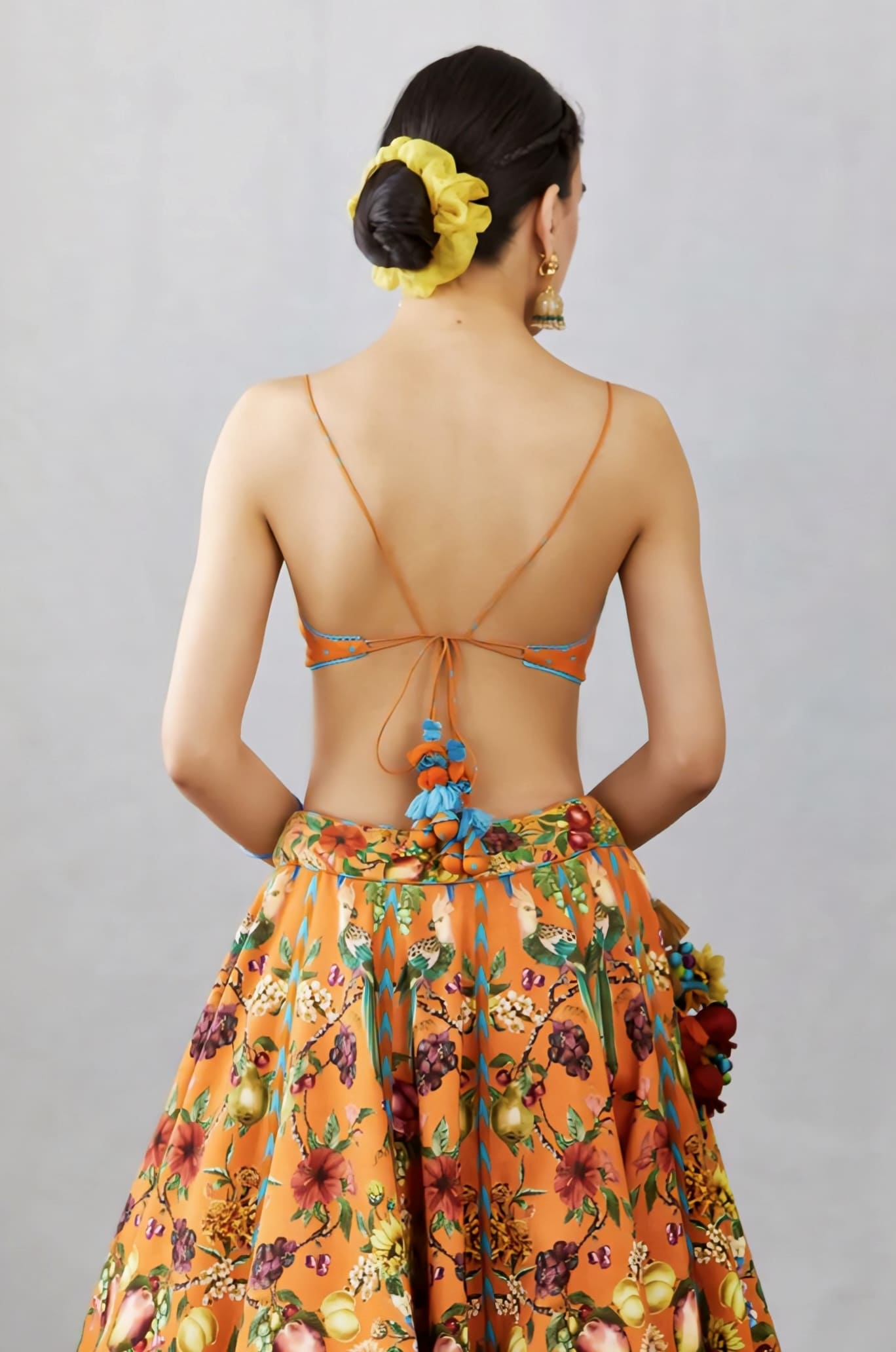 Orange Printed Fancy Blouse Design – Stylish Polka Dot Designer Saree Blouse