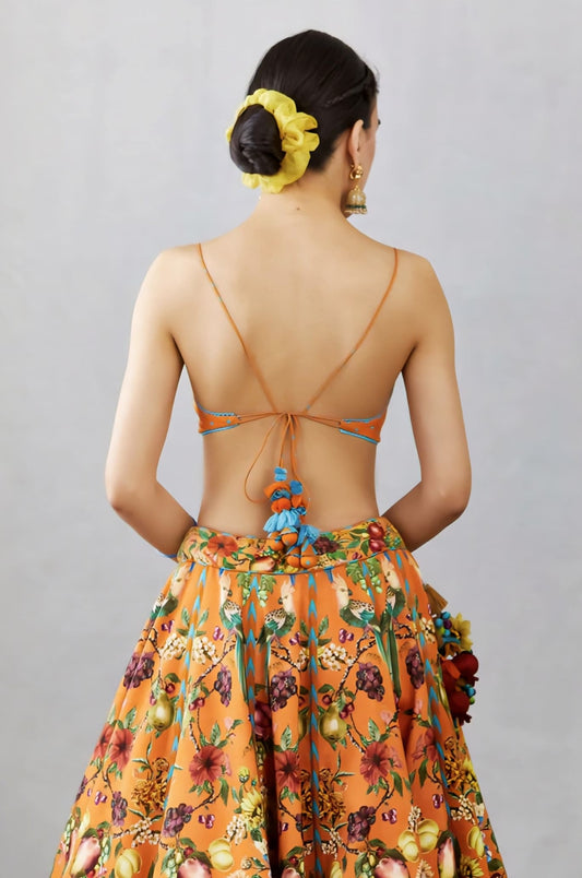 Orange Printed Fancy Blouse Design – Stylish Polka Dot Designer Saree Blouse