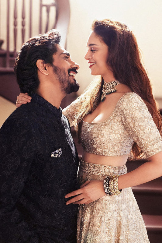 Aditi Rao Hydari Inspired Gold Silk Bridal Lehenga Set | Arisa Embroidered Designer Wedding Lehenga