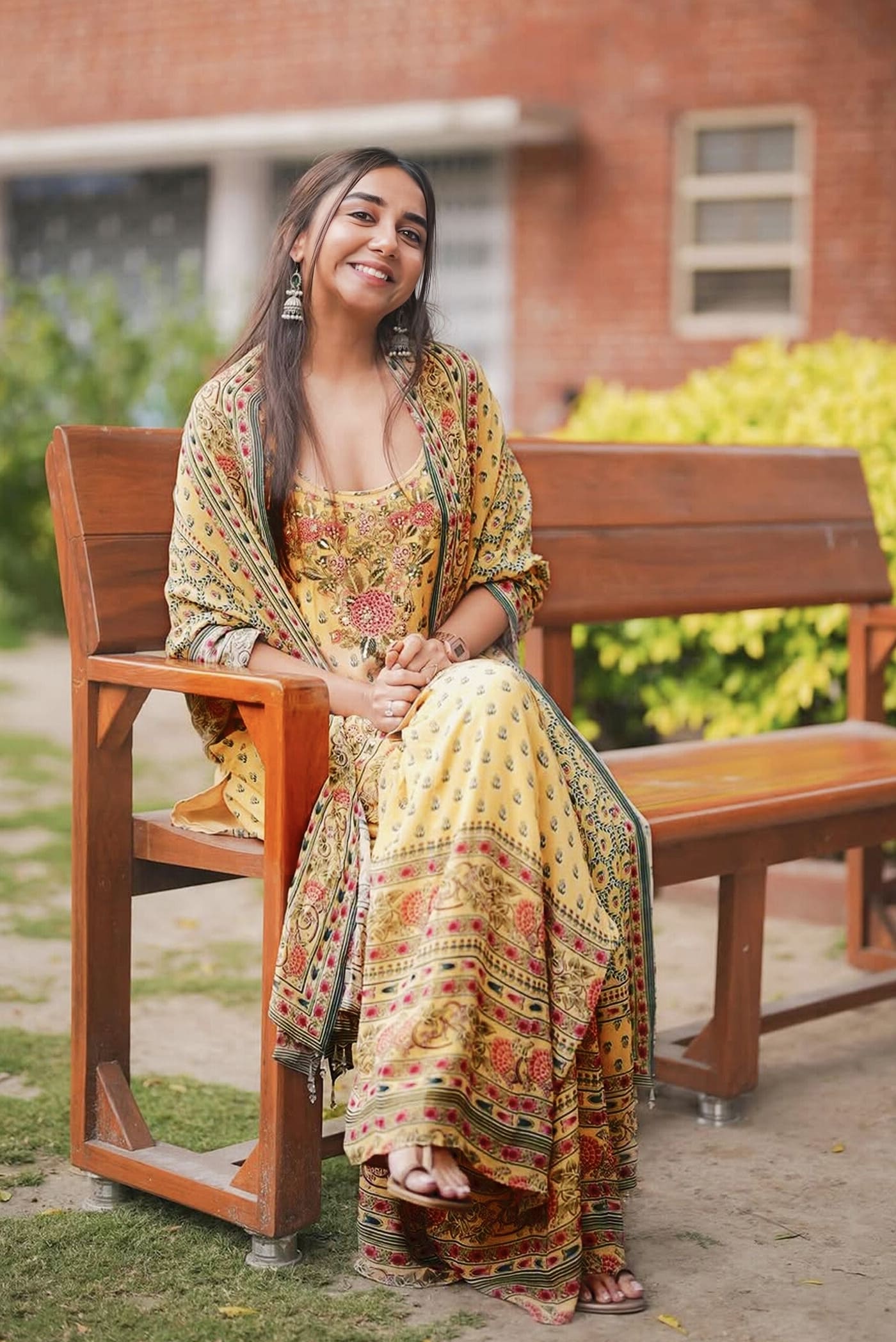 Prajakta Koli Inspired Yellow Printed Sharara Set | Arzoo Floral Designer Outfit
