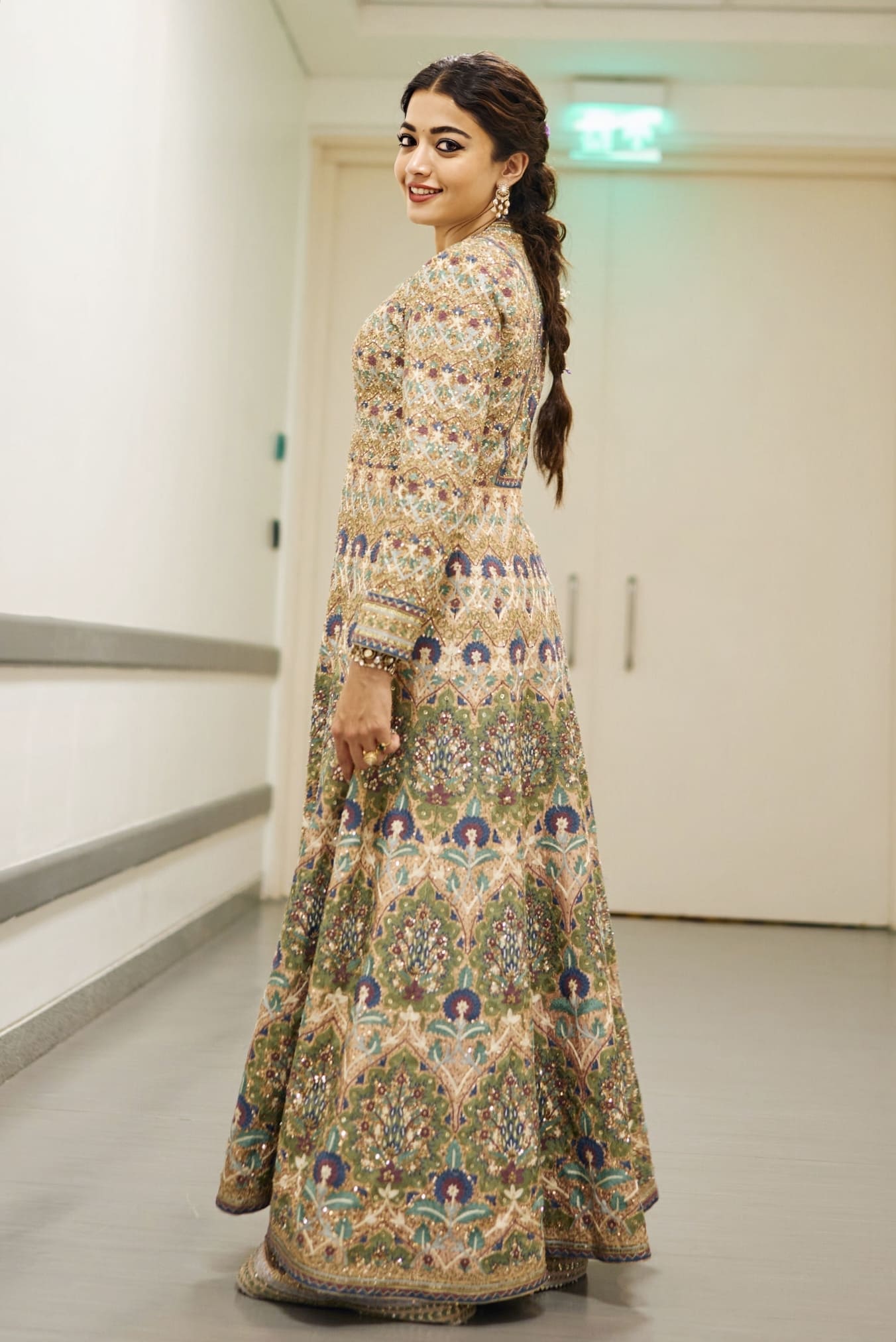 Rashmika Mandanna Inspired Blush Zardozi Embroidered Jacket Set | Krandasi Designer Palazzo Outfit