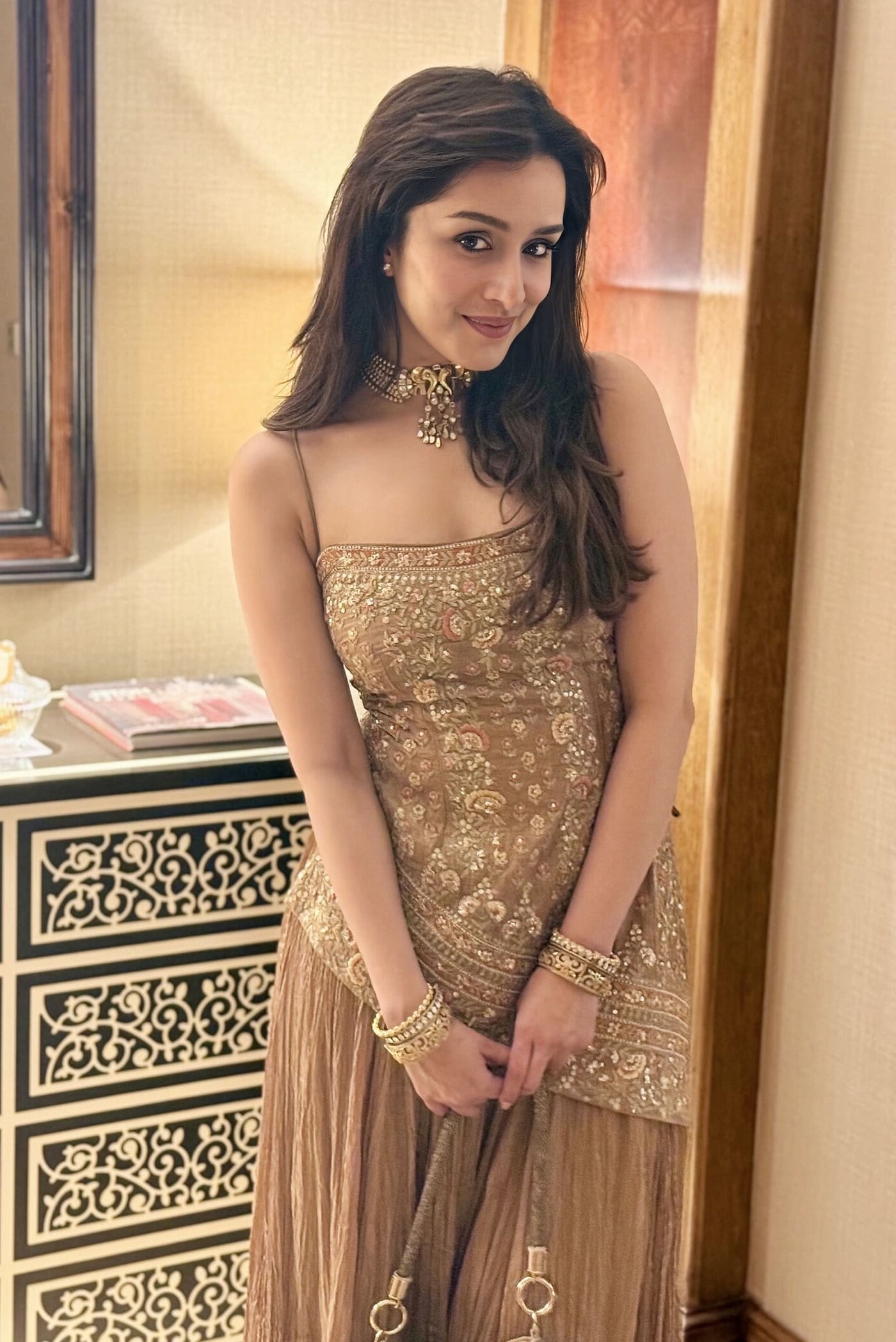 Shraddha Kapoor Inspired Gold Embroidered Sharara Set | Naushaba Gota Patti Designer Outfit