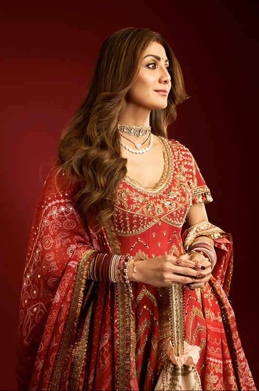 Shilpa Shetty Inspired Ombre Embroidered Gharara Set | Zehra Mahtabe Fareedan Designer Anarkali Outfit