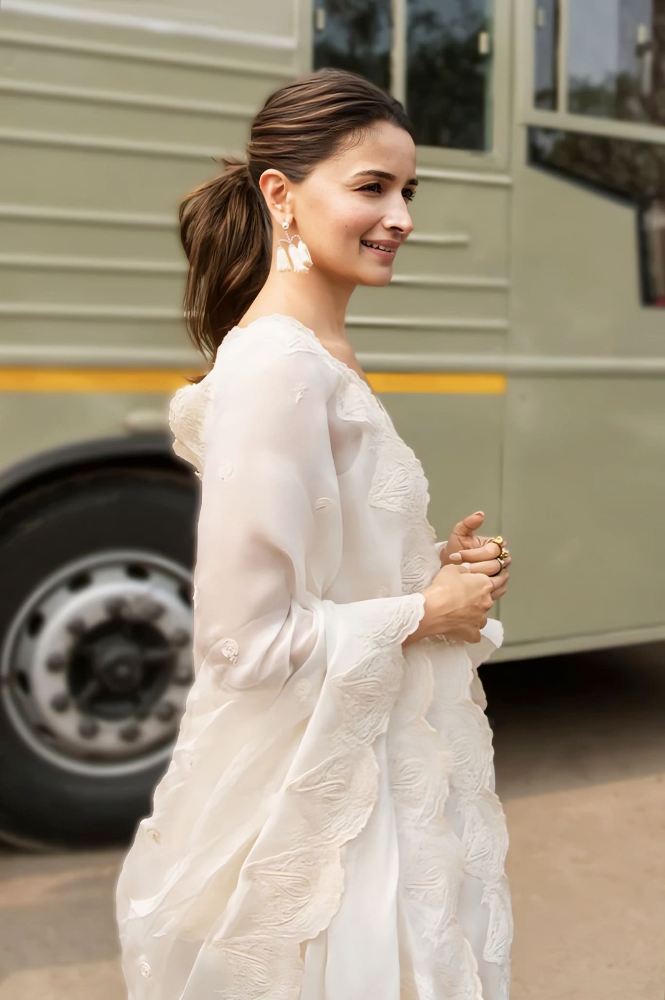 Alia Bhatt Inspired Ivory Embroidered Silk Kurta Farshi Set | Swetah Mishika Designer Outfit