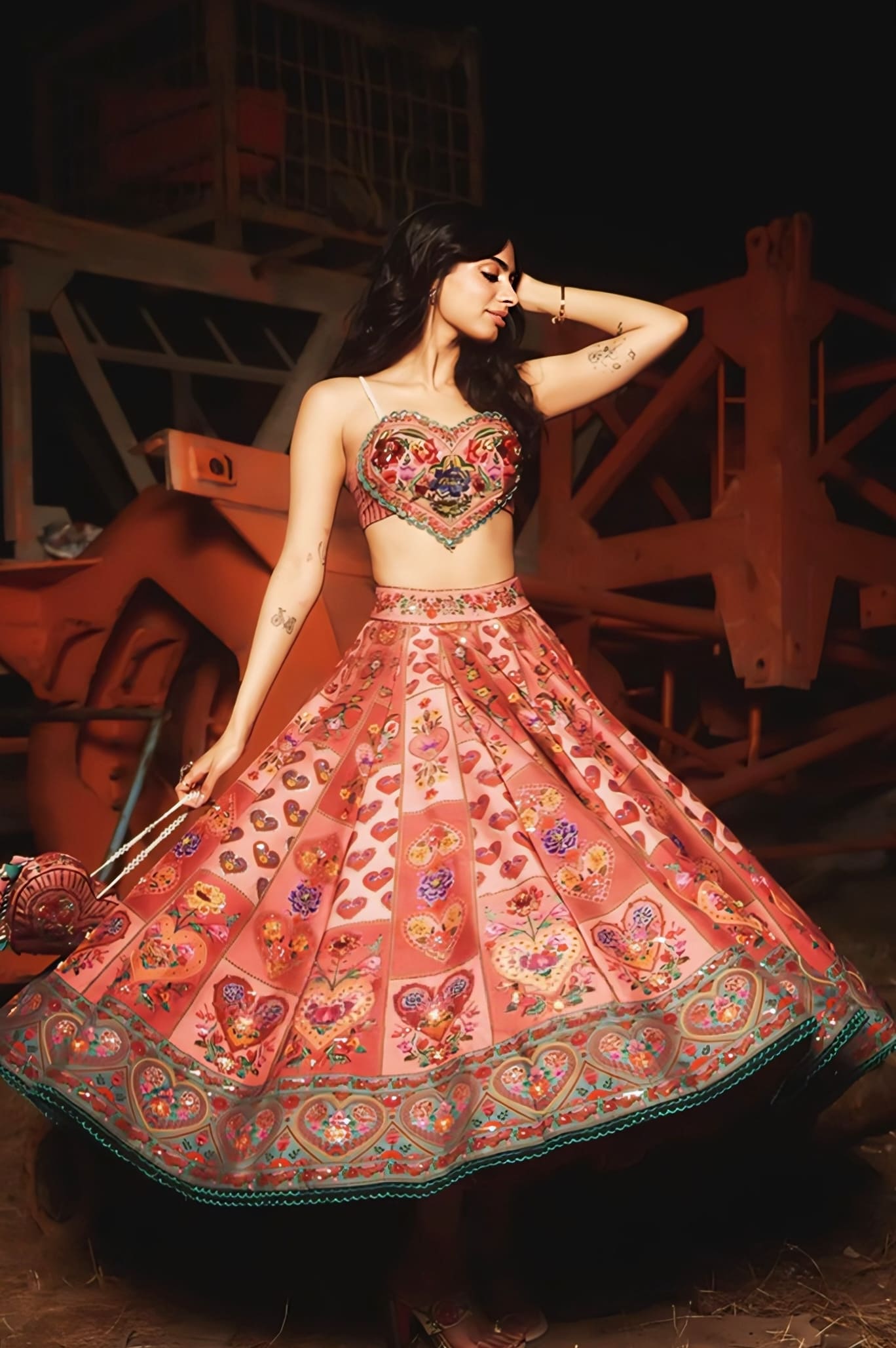 Khushi Kapoor Inspired Pink Silk Crepe Embroidered Lehenga Set | Dil Ruba Arsia Designer Outfit