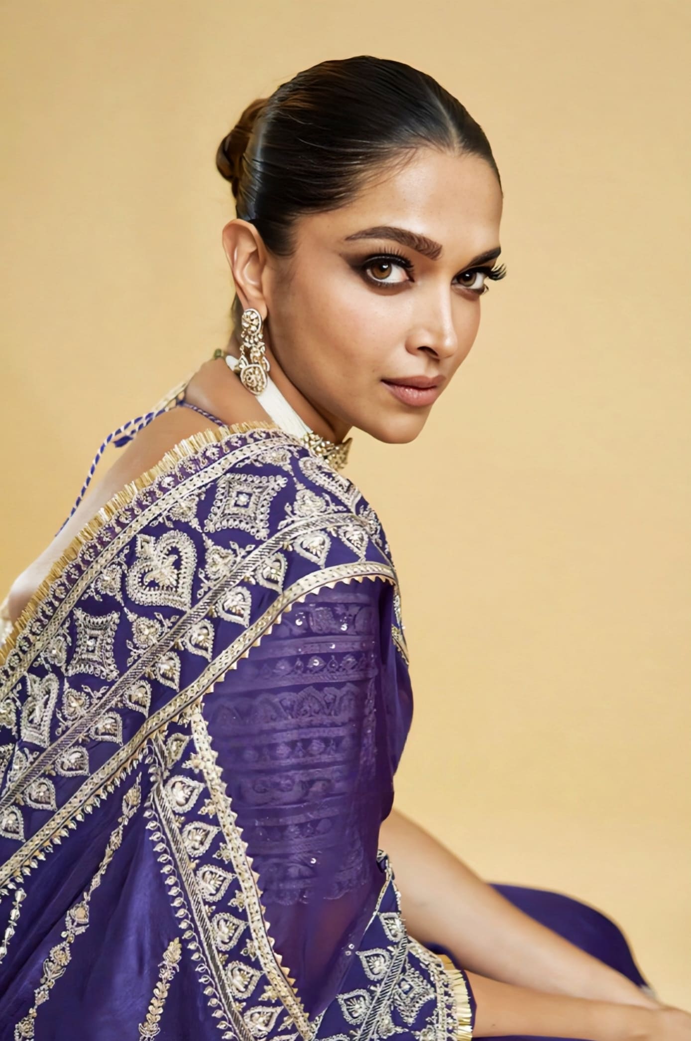 Deepika Padukone Inspired Purple Organza Embroidered Saree Set | Hukum Ki Raani Designer Outfit
