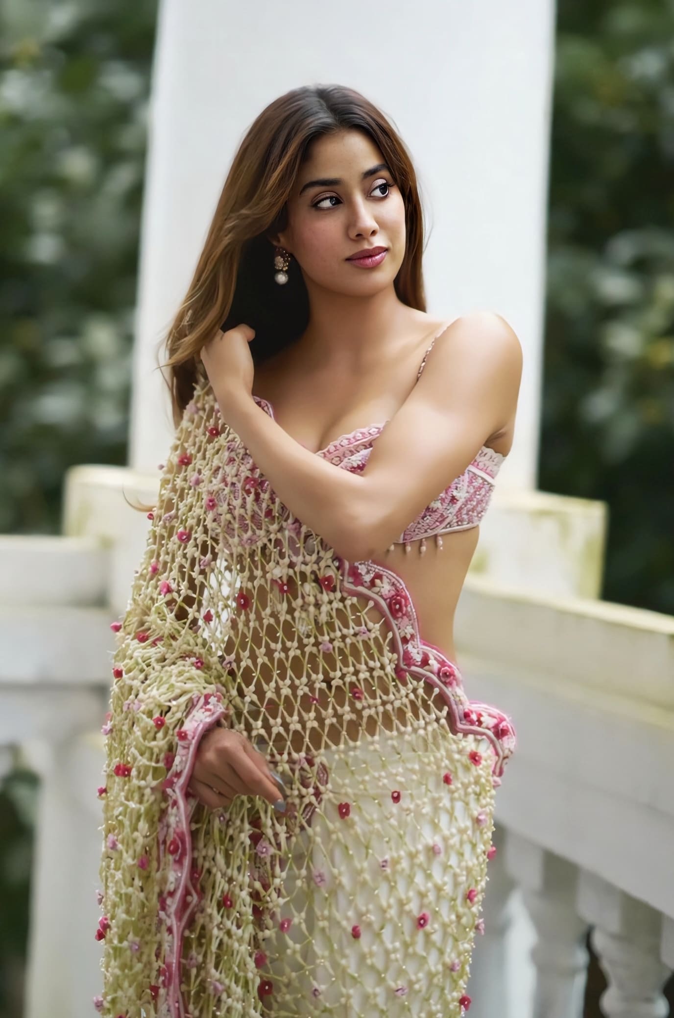 Janhvi Kapoor Inspired Ombre Pink Embroidered Silk Saree Set | Ojaswini Bela Designer Couture Outfit