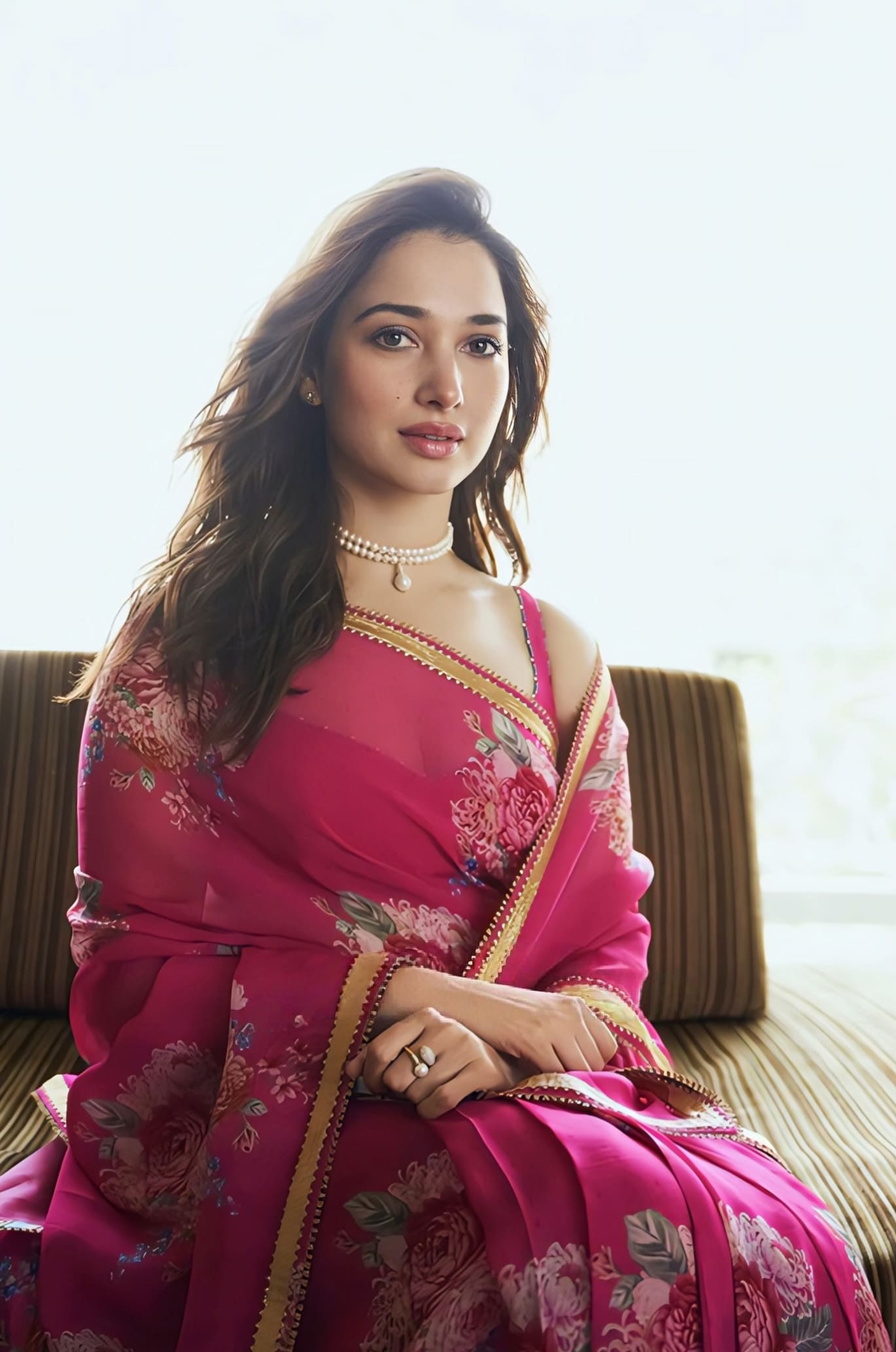Tamannaah Bhatia Inspired Pink Organza Digital Print Saree Set | Rani Harini Designer Outfit