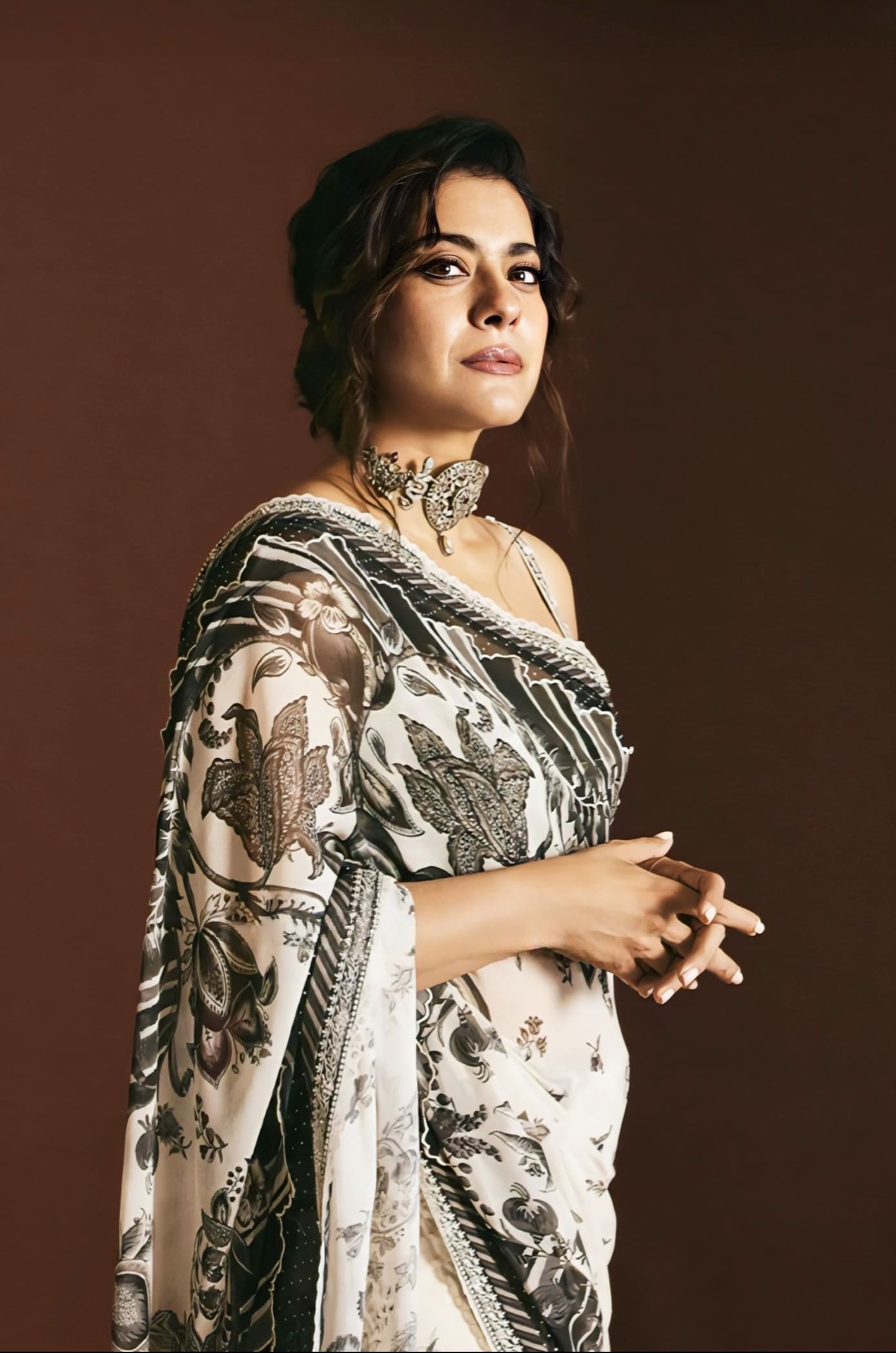 Kajol Inspired Black & Ivory Kalamkari Print Georgette Saree Set | Pravya Imara Designer Outfit