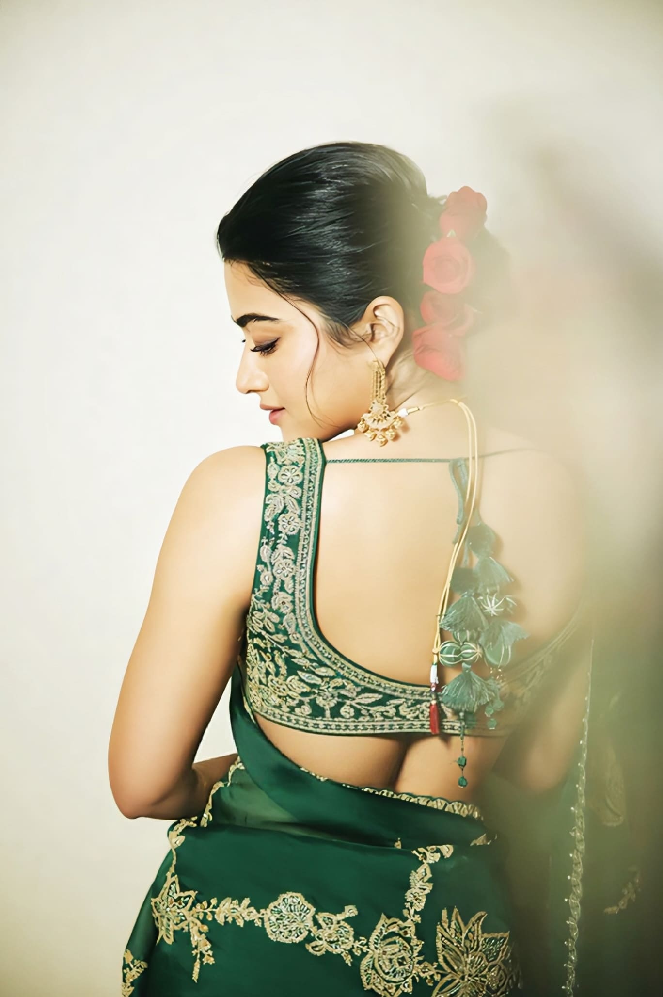 Rashmika Mandanna in Akhzari Miral Saree Set – Green Organza Embroidered Designer Saree