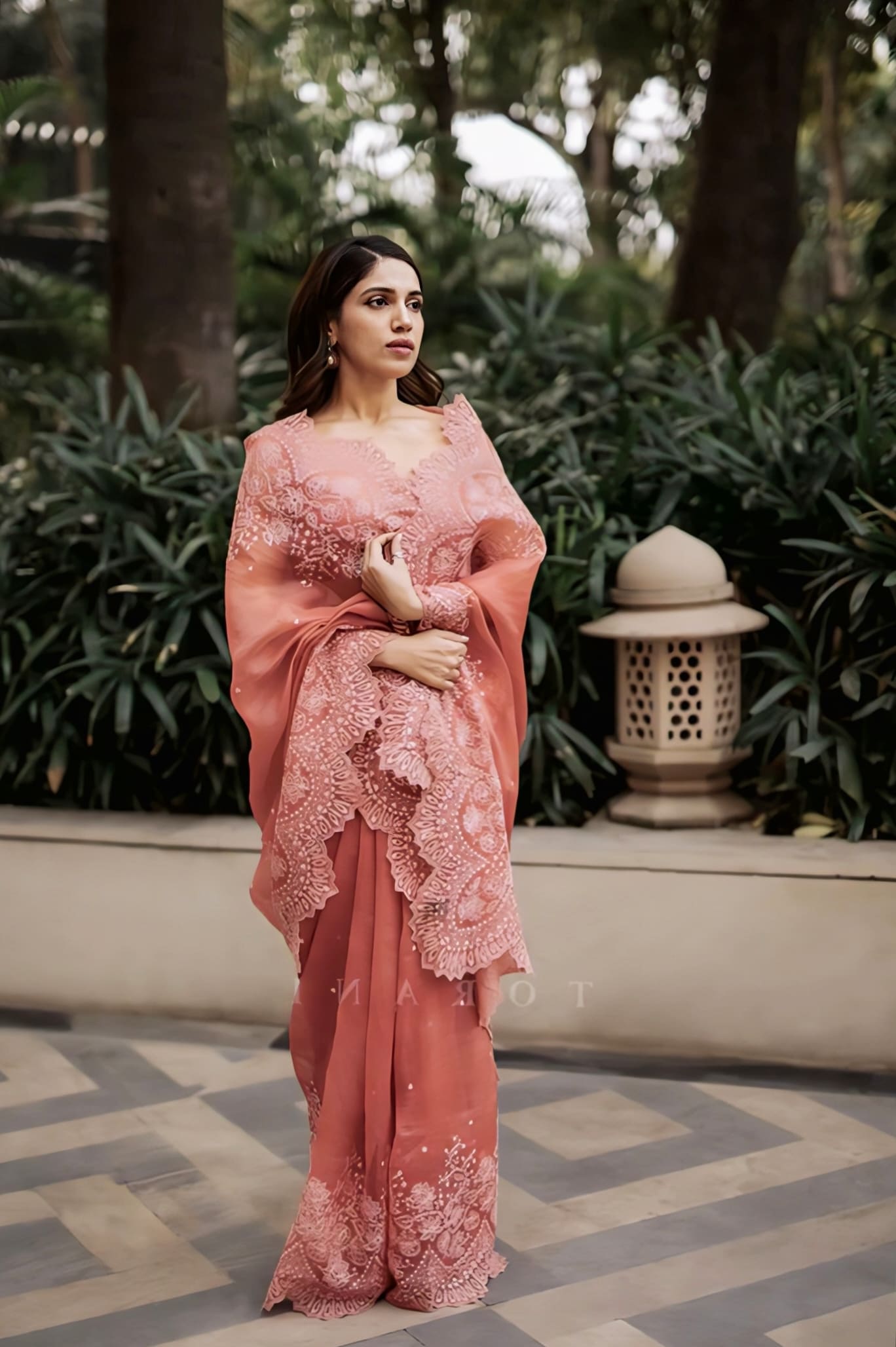 Bhumi Pednekar in Gulbaag Farrin Saree – Pink Silk Organza Aari Embroidered Designer Saree