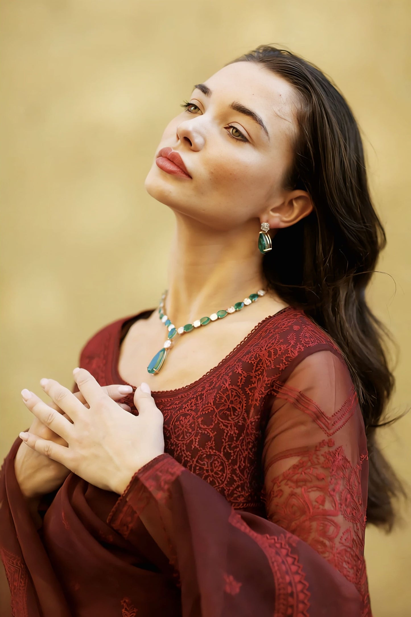 Amy Jackson in Gulnar Kalidaar Paavni Kurta Set – Red Handwoven Chanderi Aari Embroidered Designer Kurta Set