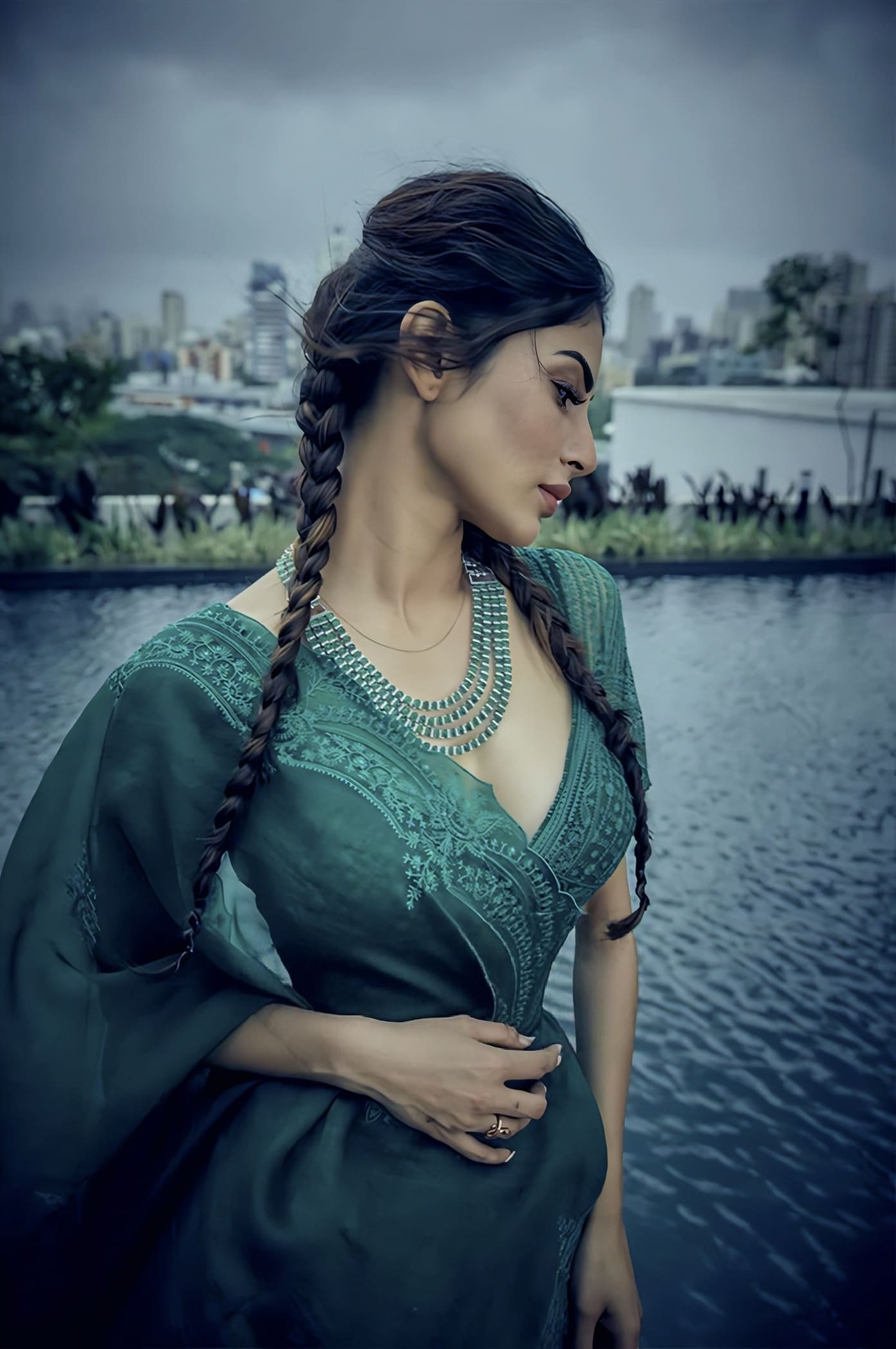 Mouni Roy in Sabz Mehreen Passa Lehenga Set – Green Silk Organza Embroidered Designer Lehenga