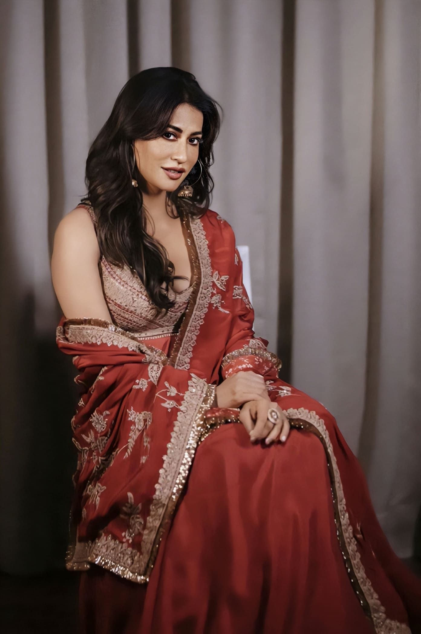 Chitrangada Singh in Sindoori Swara Anarkali Set – Red Hand Embroidered Designer Anarkali