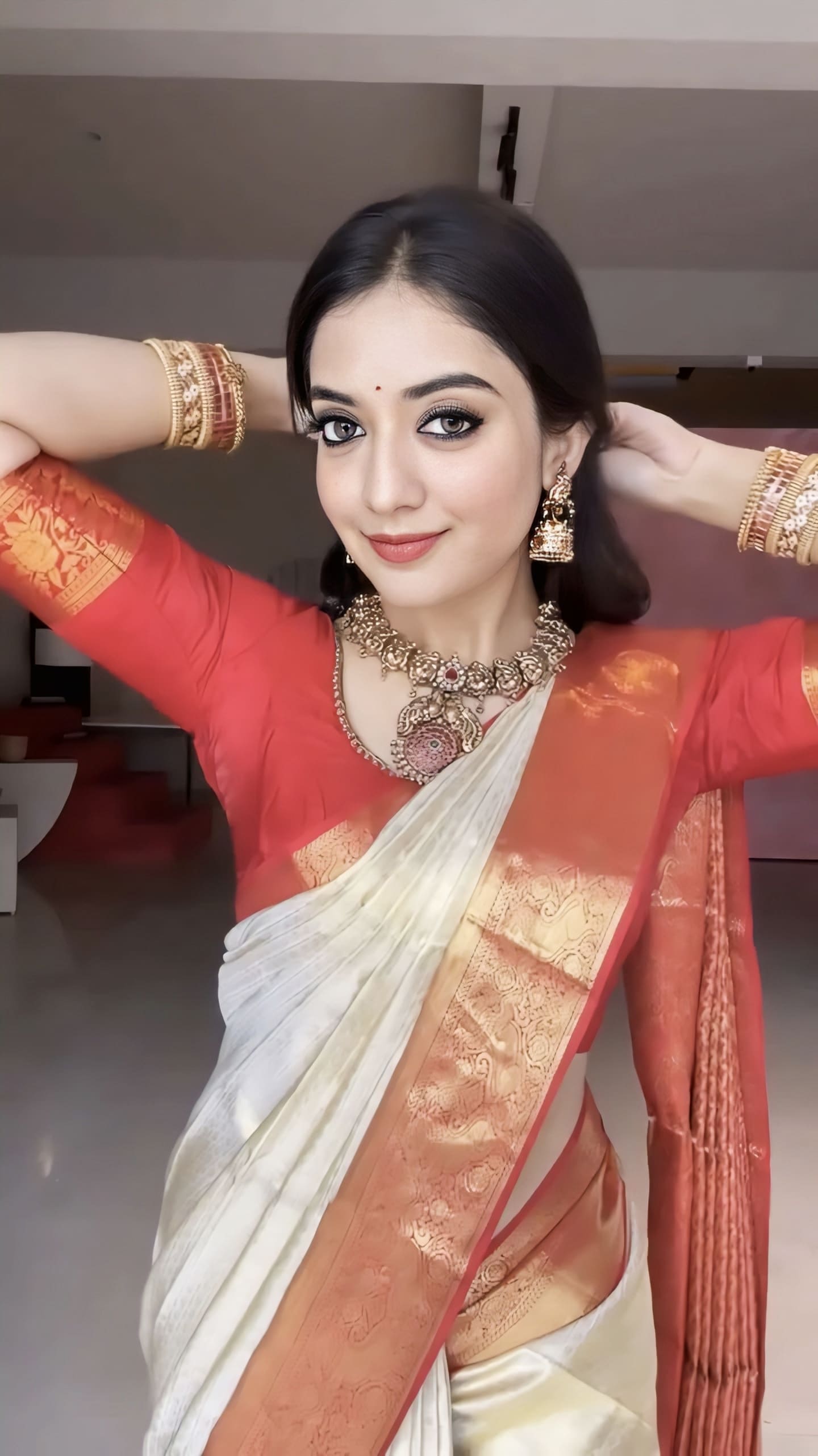 Desirable Beige Pure Banarasi Silk Saree with Jacquard Weaving & Blouse Piece