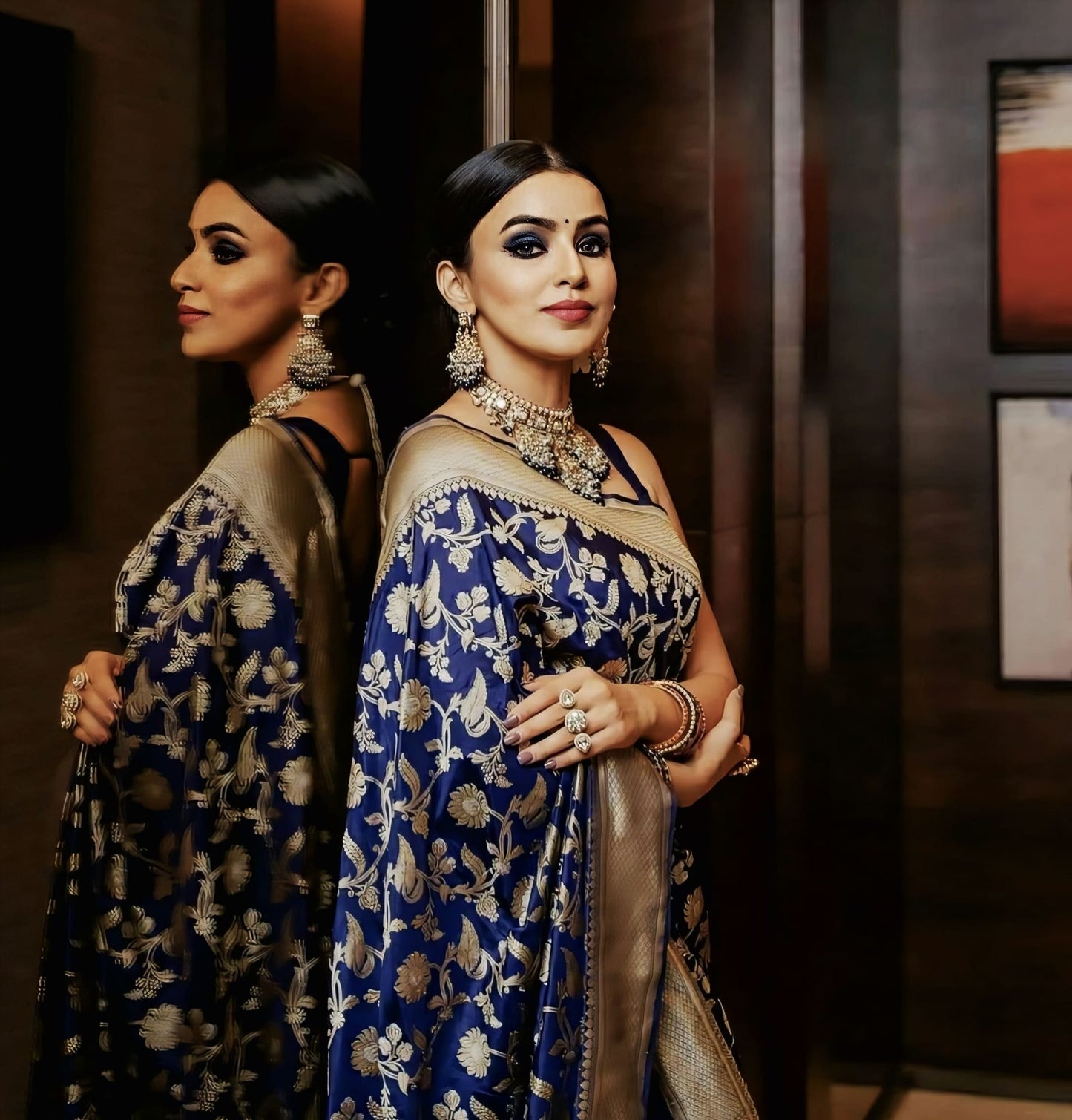 Blue Soft Banarasi Silk Saree with Jacquard Weave & Matching Blouse Piece