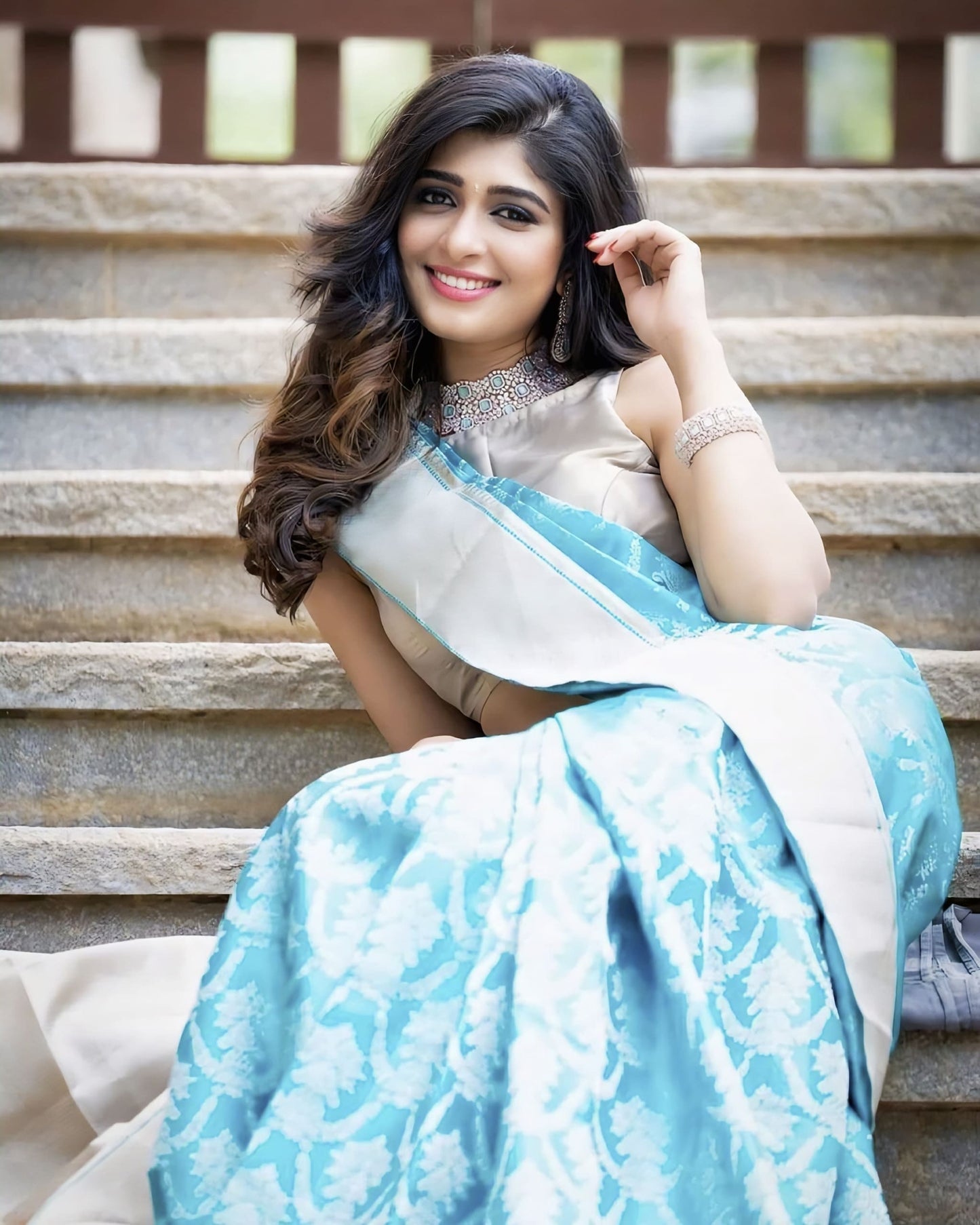 Firozi Blue (Turquoise) Soft Banarasi Silk Saree with Jacquard Weave & Matching Blouse Piece