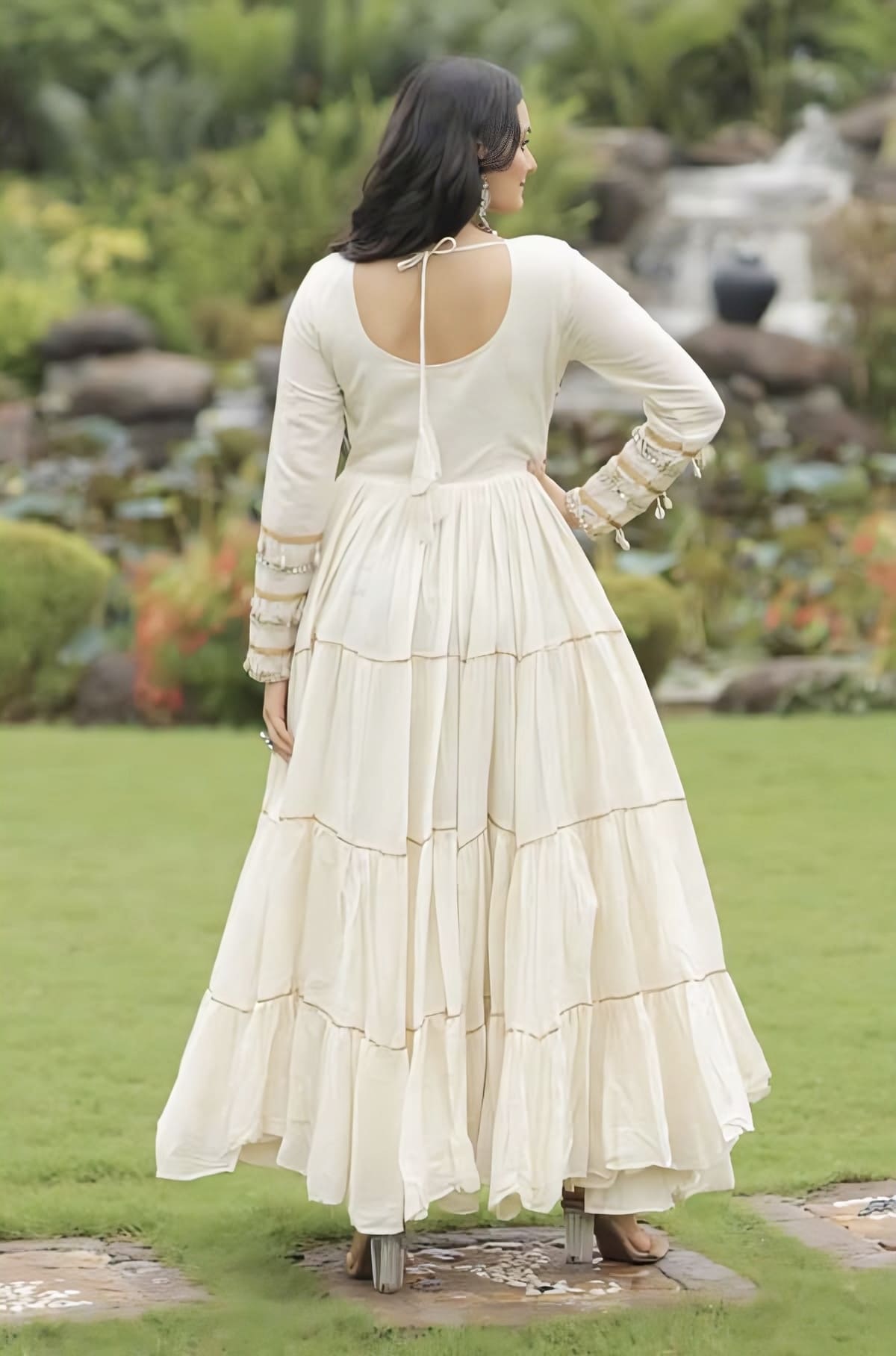 Off-White Kora Cotton Gown with Gota Patti & Multicolor Thread Embroidery