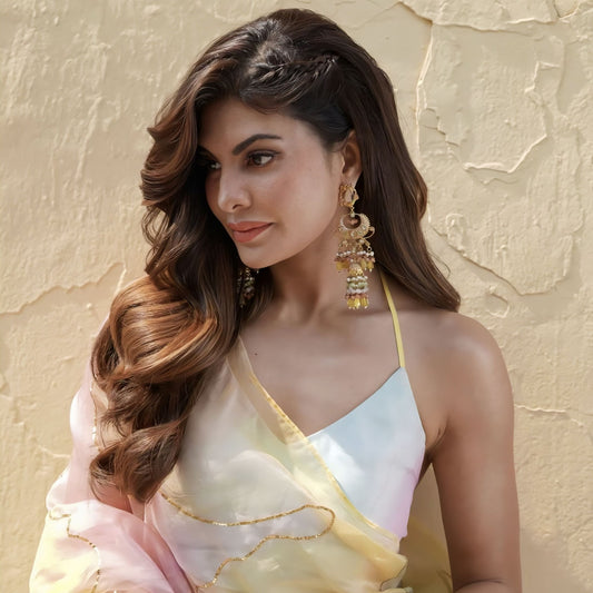 Jacqueline Fernandez Inspired Hand-Painted Pastel Silk Organza Saree with Gota Work | The Dreamy Pastel Saree