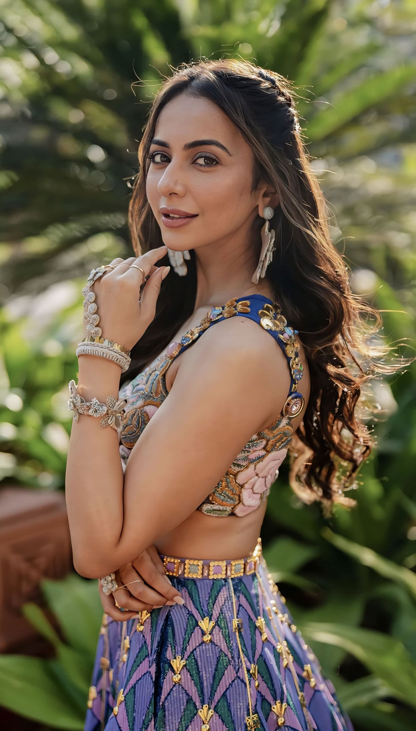 Rakul Preet Singh Inspired Lyons Tropical Blue Printed & Embellished Lehenga Set