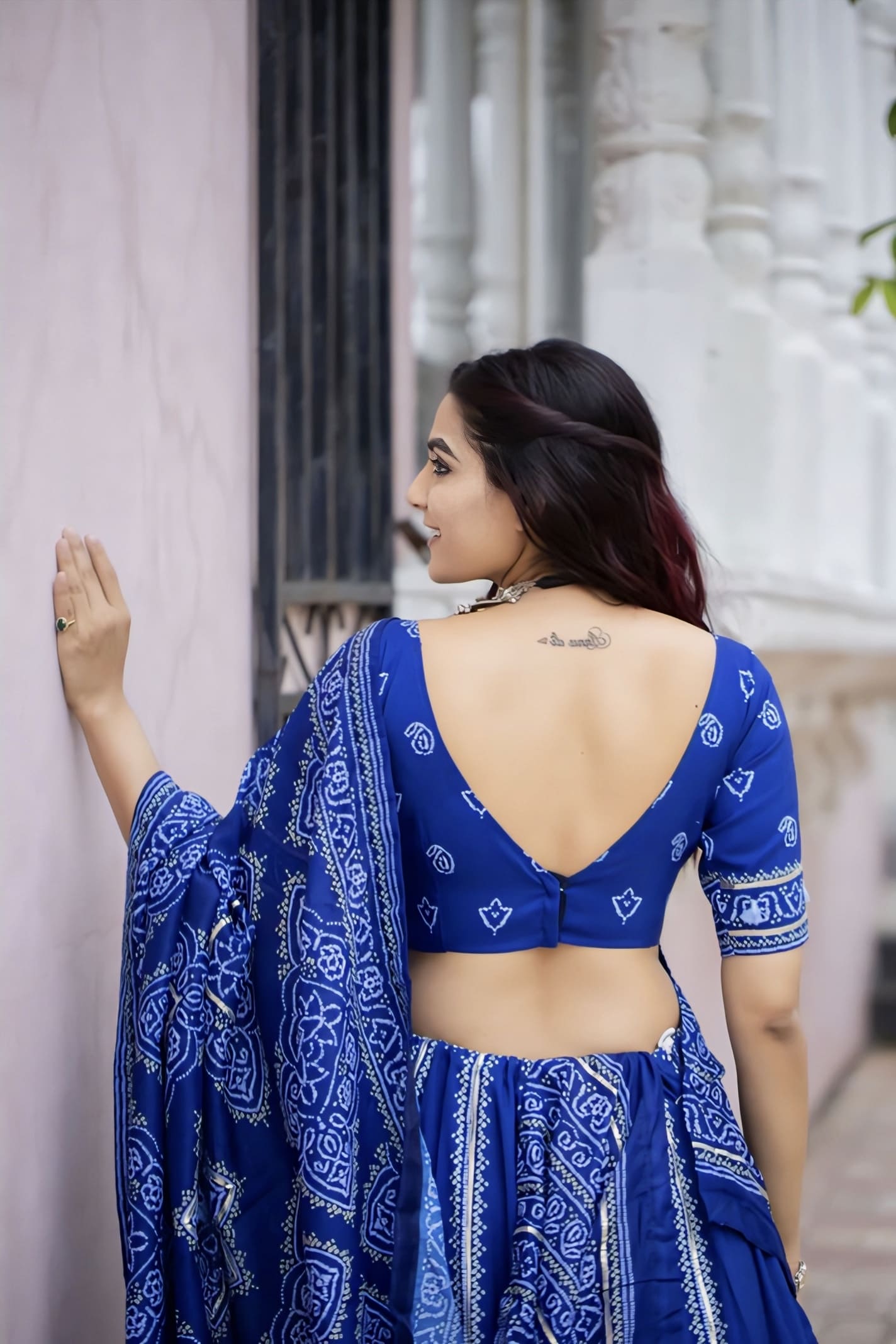 Indigo Blue Bandhani Printed Silk Lehenga Choli Set with Gota Patti & Tassels